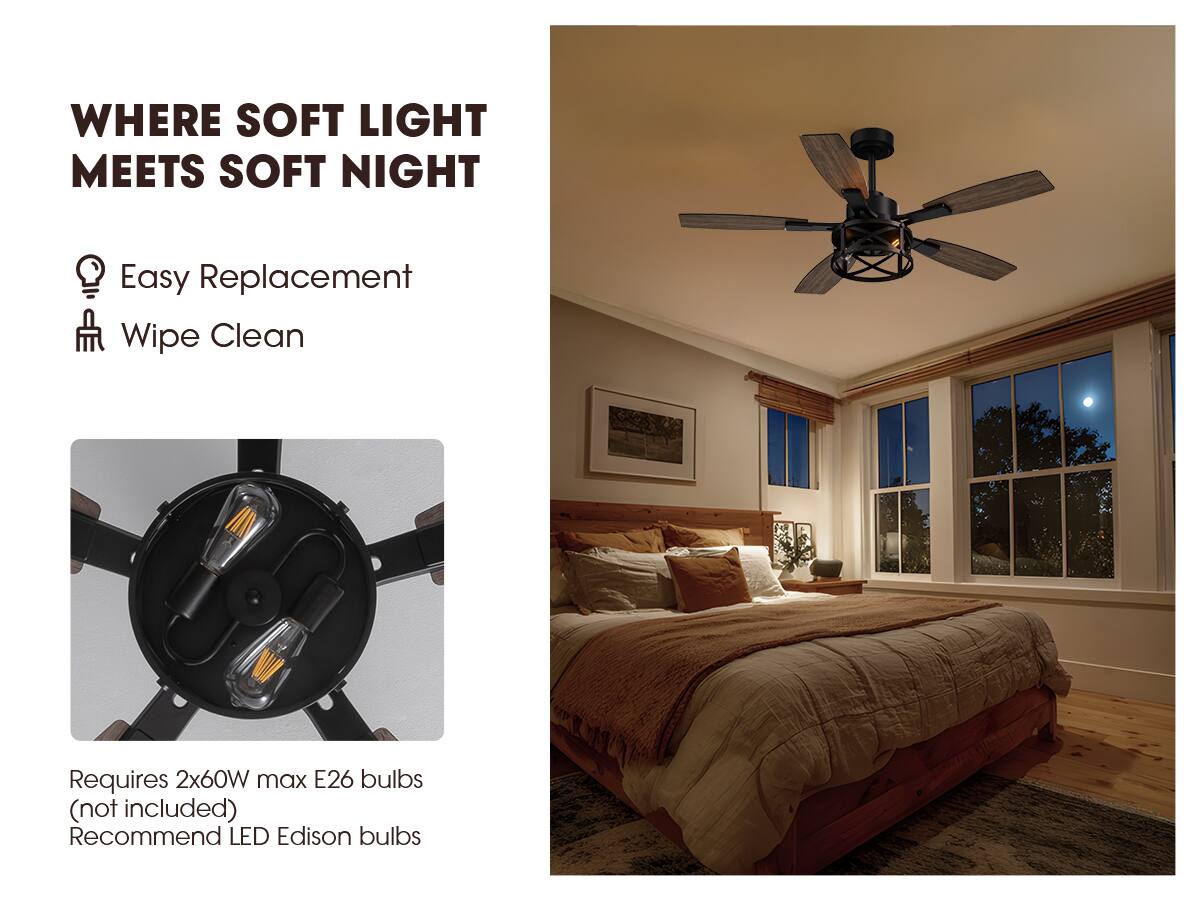 WHERE SOFT LIGHT MEETS SOFT NIGHT

- Easy Replacement
- Wipe Clean

Requires 2x60W max E26 bulbs (not included)
Recommend LED Edison bulbs