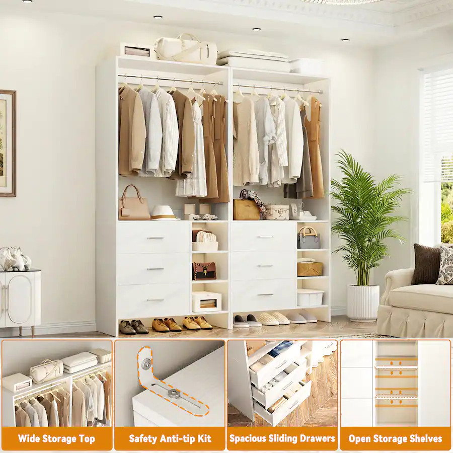 Aheaplus 5FT Closet System with 6 Drawers, 59'' Walk in Closet ...