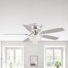 Parrot Uncle - 52" Modern Low Profile Crystal Ceiling Fan with Remote and 3-Speed Motor - Chrome