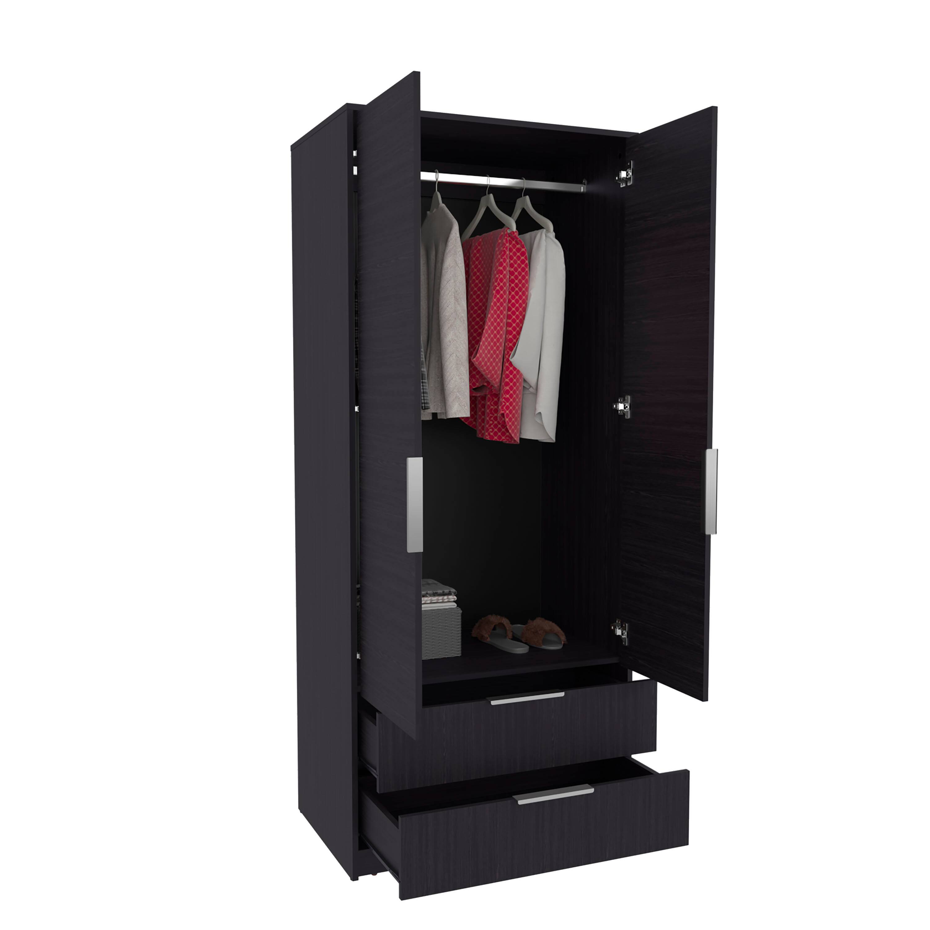 Alt View 2. TuHome - Wenden Armoire Double Doors, Two Drawers, Hanging Rod An Interior Shleves, Wardrobe - Black.