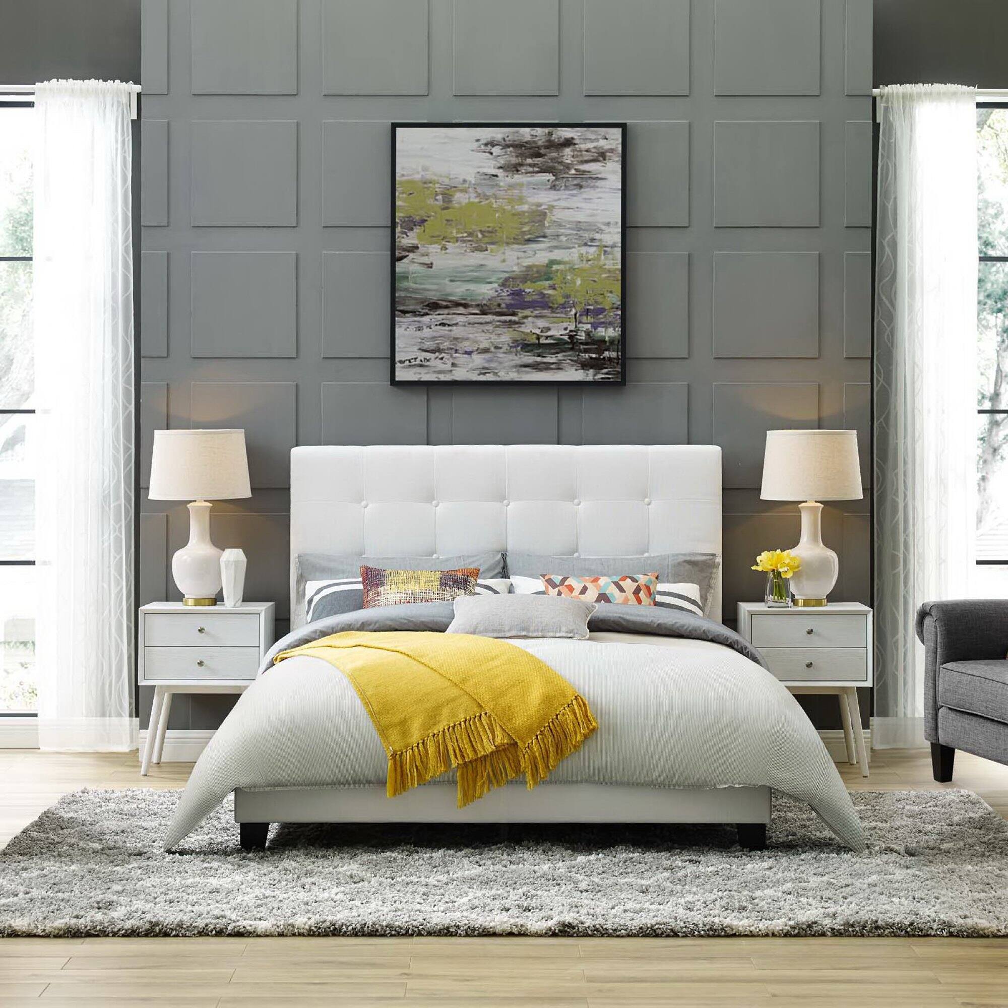 Alt View 2. Modway - Helen Fabric Queen Bed Frame with Round Splayed Legs - Blue.