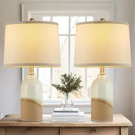 Dazzed Corner - Ceramic Desk Lamps Set of 2, Nightstand Lamps for Bedroom - Tan