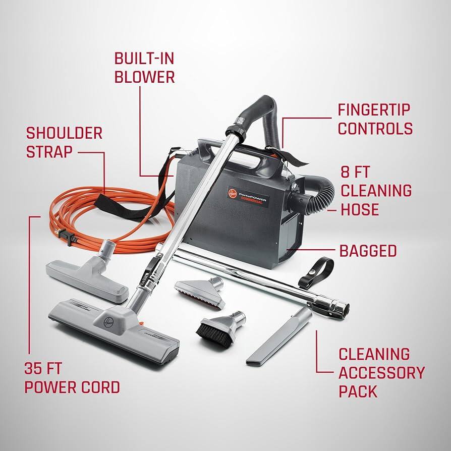 - Built-in Blower
- Shoulder Strap
- Fingertip Controls
- 8 ft Cleaning Hose
- Bagged
- 35 ft Power Cord
- Cleaning Accessory Pack