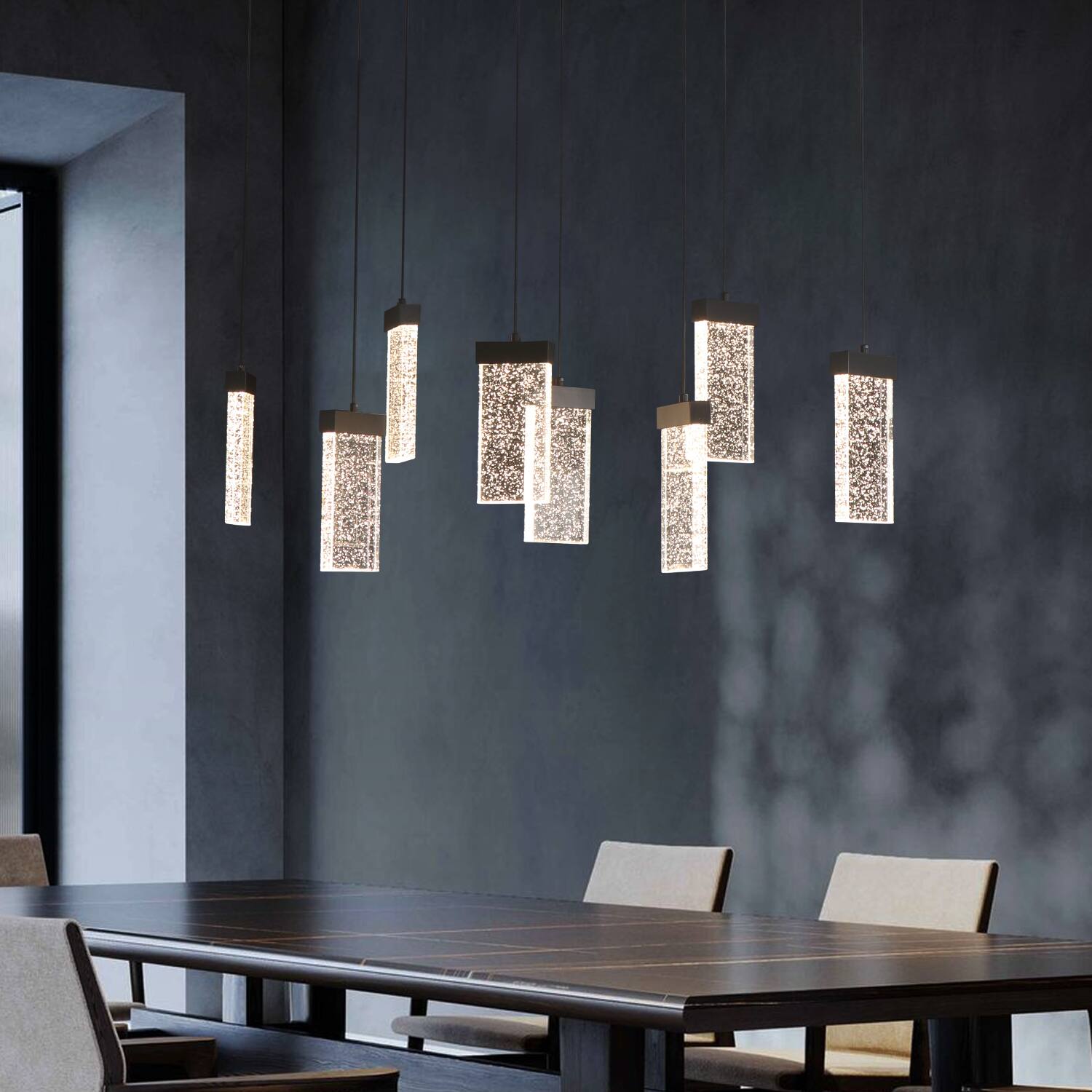 Alt View 1. Umeiluce - 8 Lights Modern Perceus Kitchen Island Chandelier Rectangle Base Warm Light Dimmable - Matte Black.