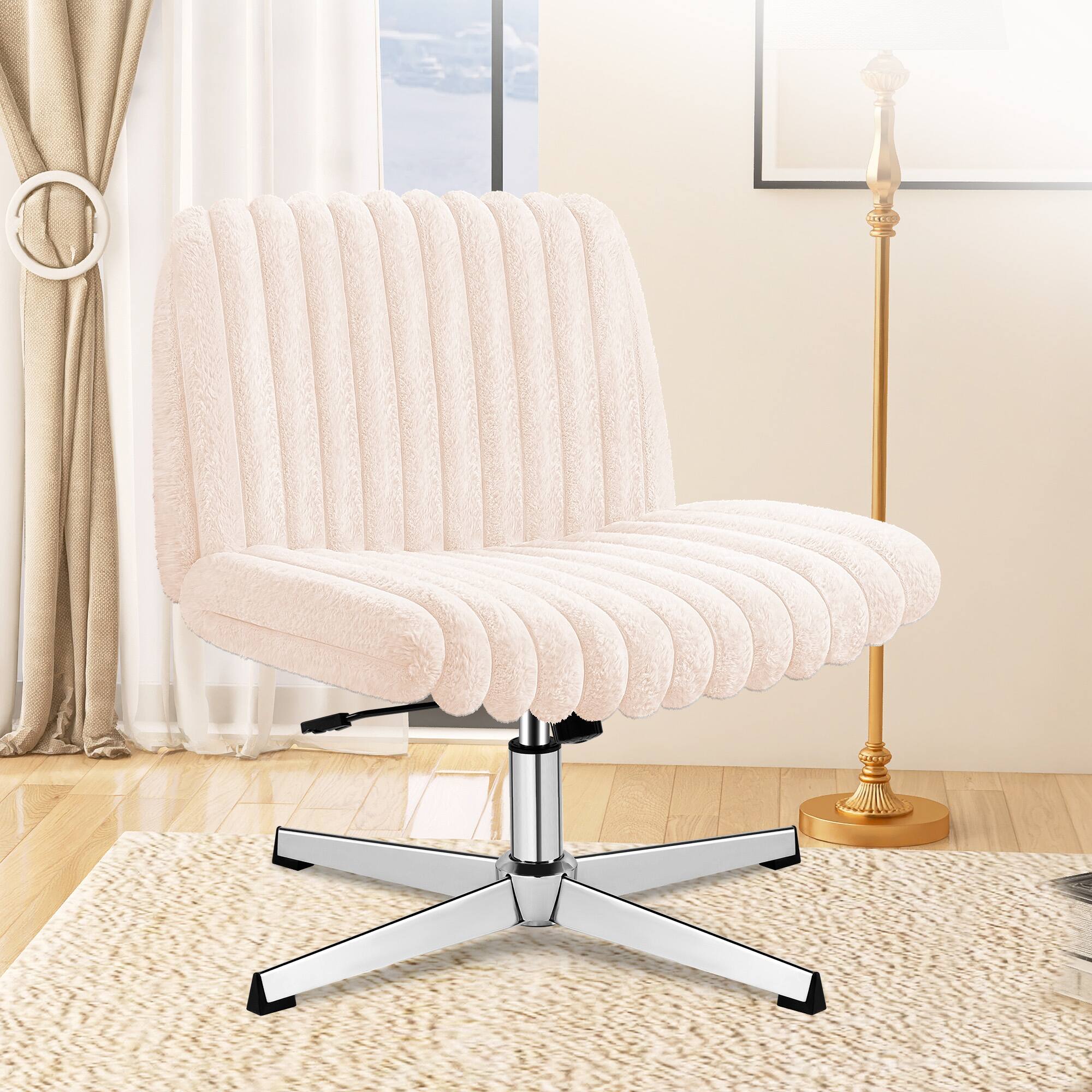 Alt View 4. KERDOM - Wider Seat Criss Cross Chair, Armless Ergonomic Office Chair No Wheels, Soft Velvet Vanity Makeup Chair For Home Bedroom - Pink.