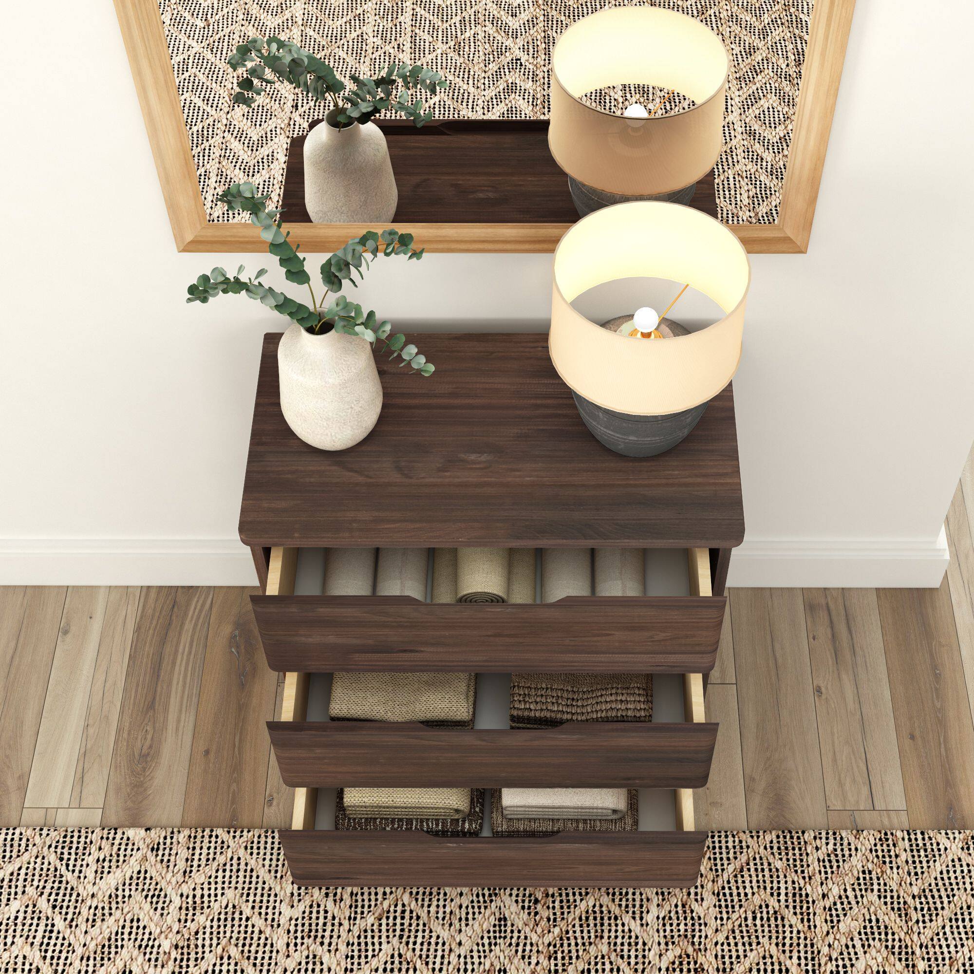 Alt View 5. Plank+Beam - Plank+Beam Modern Farmhouse 3 Drawer Dresser, Barnwood Brown - Barnwood Brown.