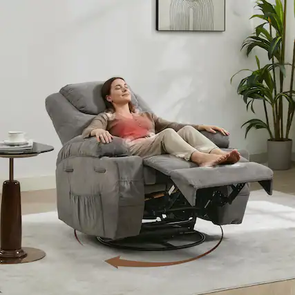 Front. Acekool - Recliner Chair with Massage & Heat, 360° Swivel Manual Recliner with Cup Holders, Side Pocket - Gray.