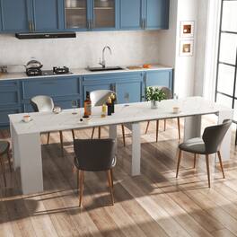 Tiramisubest - Multifunctional extendable console dining table, White Marble - White,White Marble