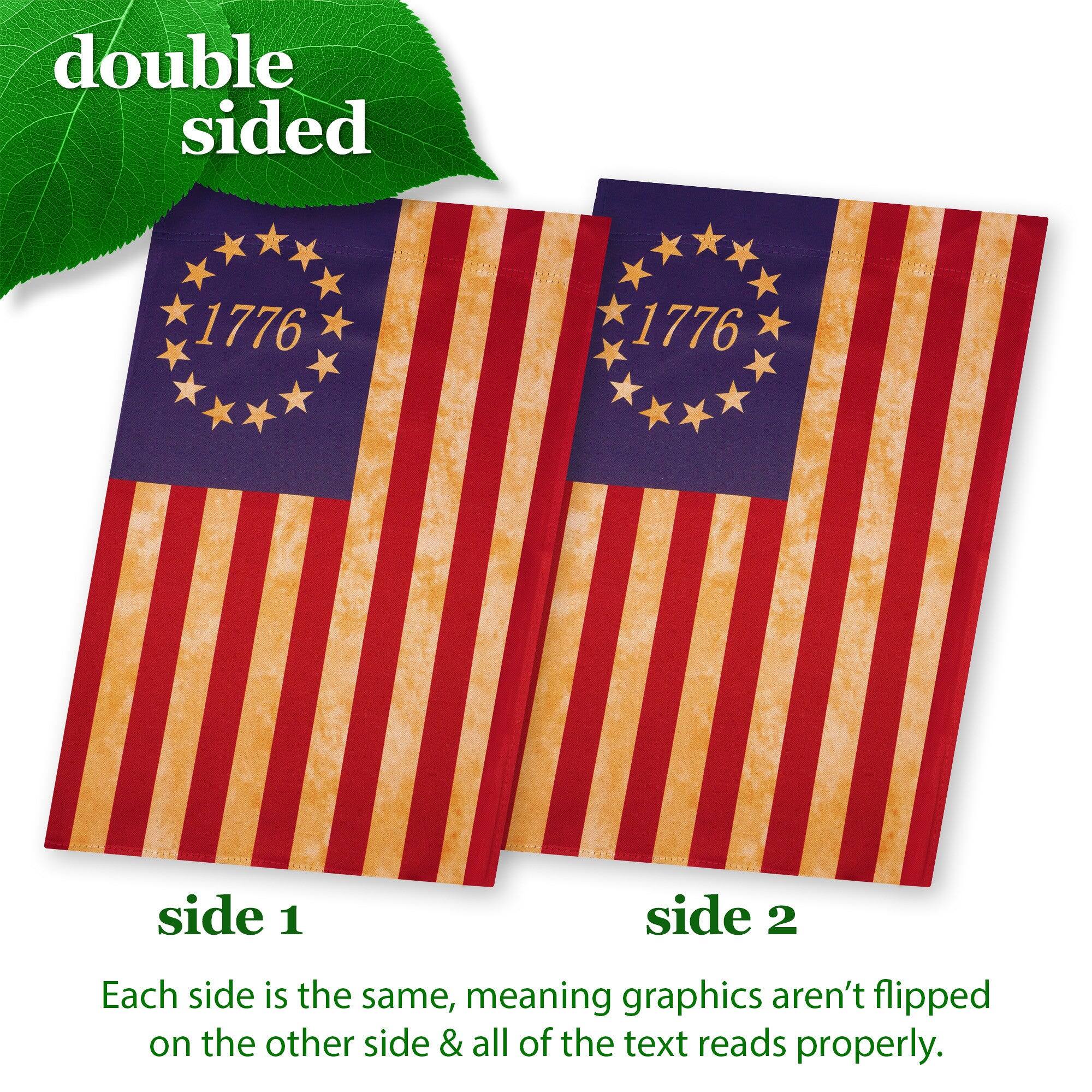 double sided

1776

1776

side 1

side 2

Each side is the same, meaning graphics aren't flipped on the other side & all of the text reads properly.