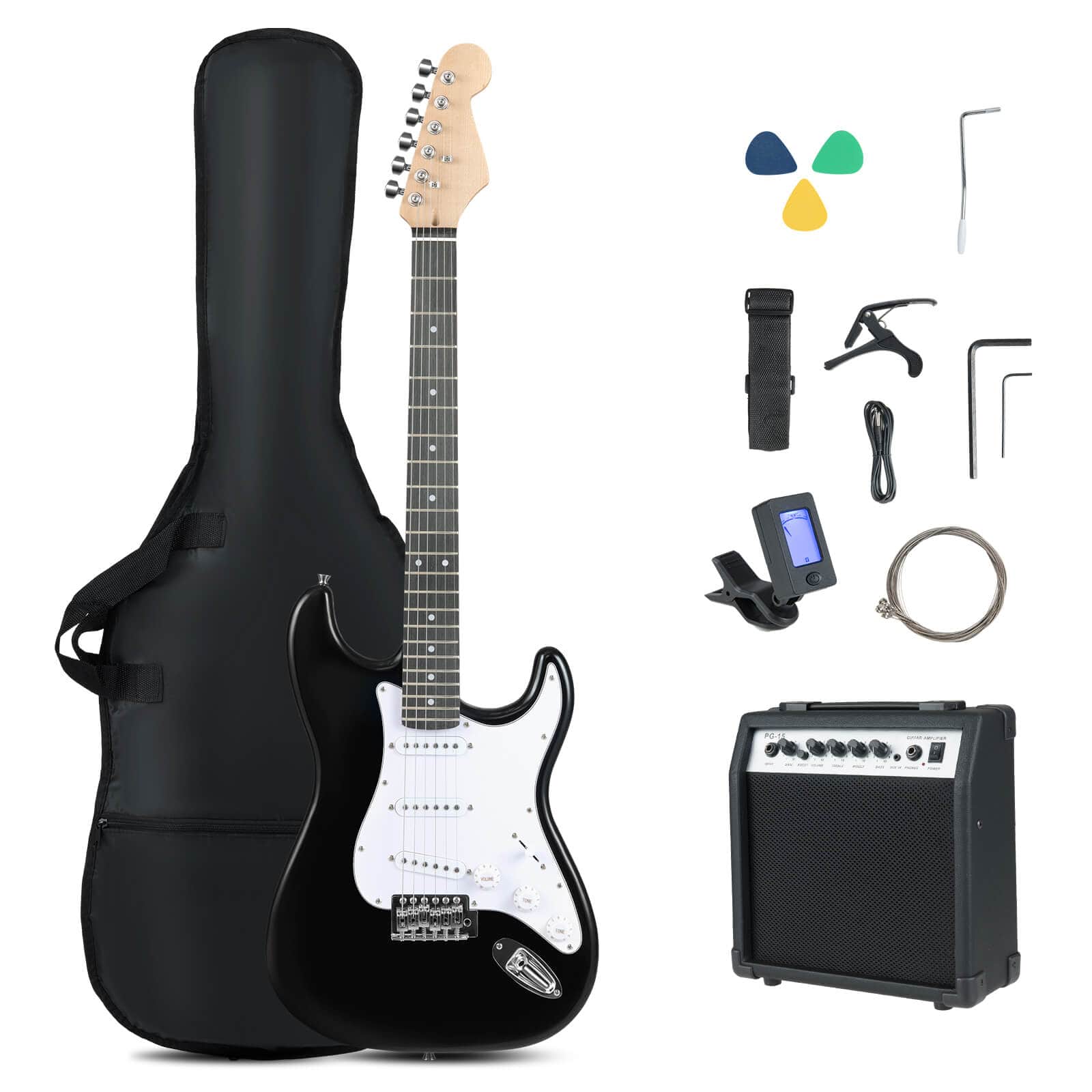 Costway - 39" Electric Guitar Beginner Kit with Amplifier, Classic SSS Pickup, Gig Bag, Capo - Black