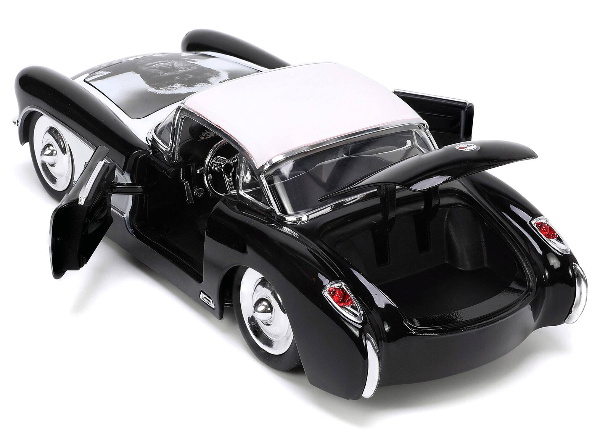 Alt View 3. Jada - 1957 Chevrolet Corvette Black w/White Top and Wolfman Diecast Figure "Universal Monsters" 1/24 Diecast Model Car by Jada.