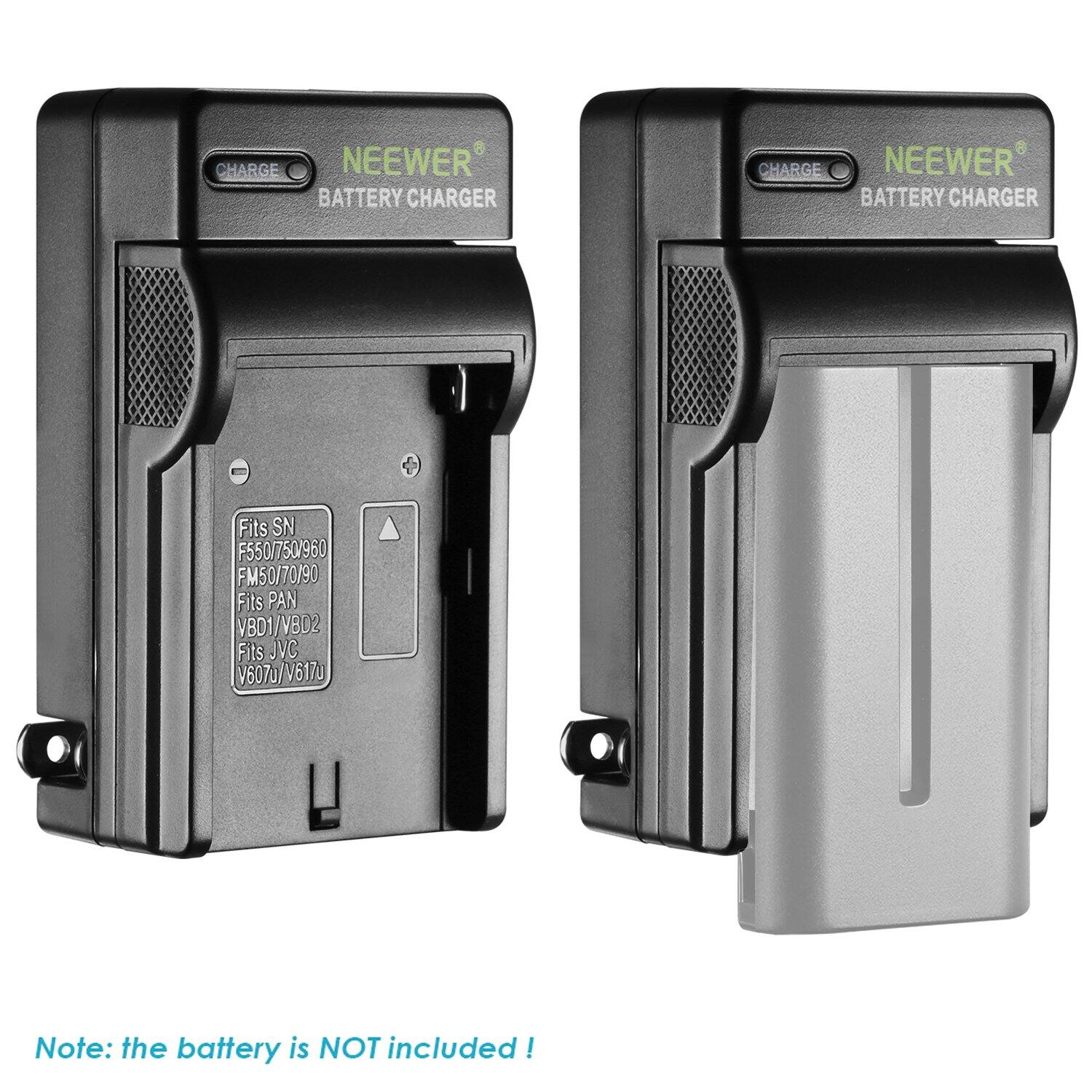 NEEWER BATTERY CHARGER  
Fits SN F550/750/960  
Fits PAN VBD1/V802  
Fits JVC V607u/V617u  
Note: the battery is NOT included!