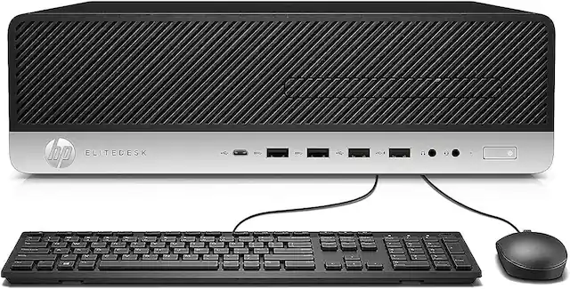 Front. HP - HP EliteDesk 800 G3 SFF Desktop PC, Intel Core i5-6500, 16GB RAM, 256GB SSD, WiFi, Keyboard Mouse, Win11 Pro - Black.