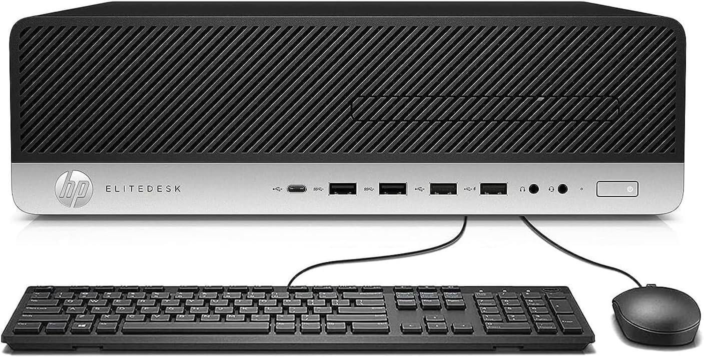 Front. HP - HP EliteDesk 800 G3 SFF Desktop PC, Intel Core i5-6500, 16GB RAM, 256GB SSD, WiFi, Keyboard Mouse, Win11 Pro - Black.