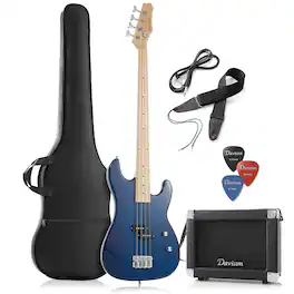 Davison Guitars - Electric Bass Guitar with 15-Watt Amp - Right Handed Beginner Kit - Blue