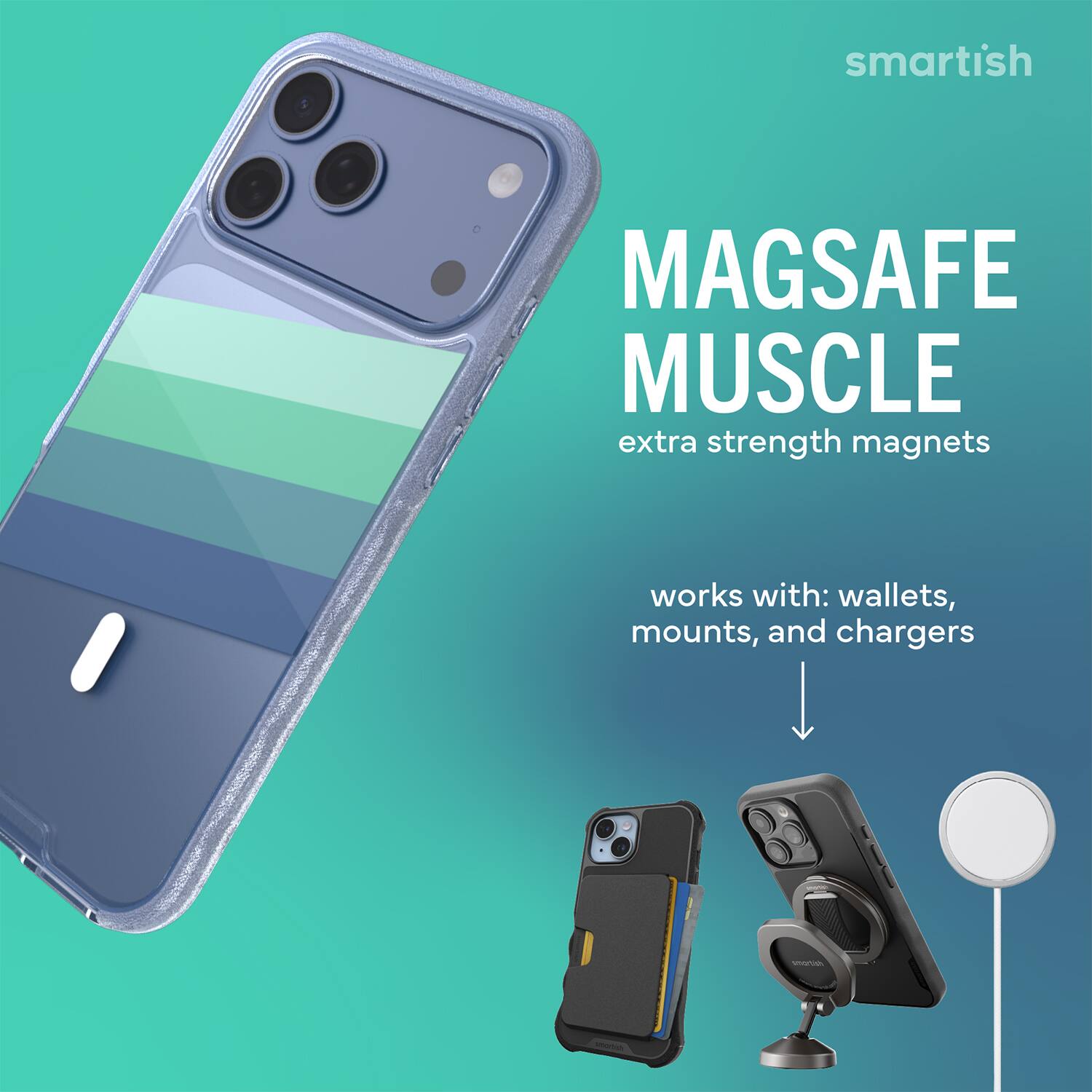 smartish MAGSAFE MUSCLE extra strength magnets works with: wallets, mounts, and chargers