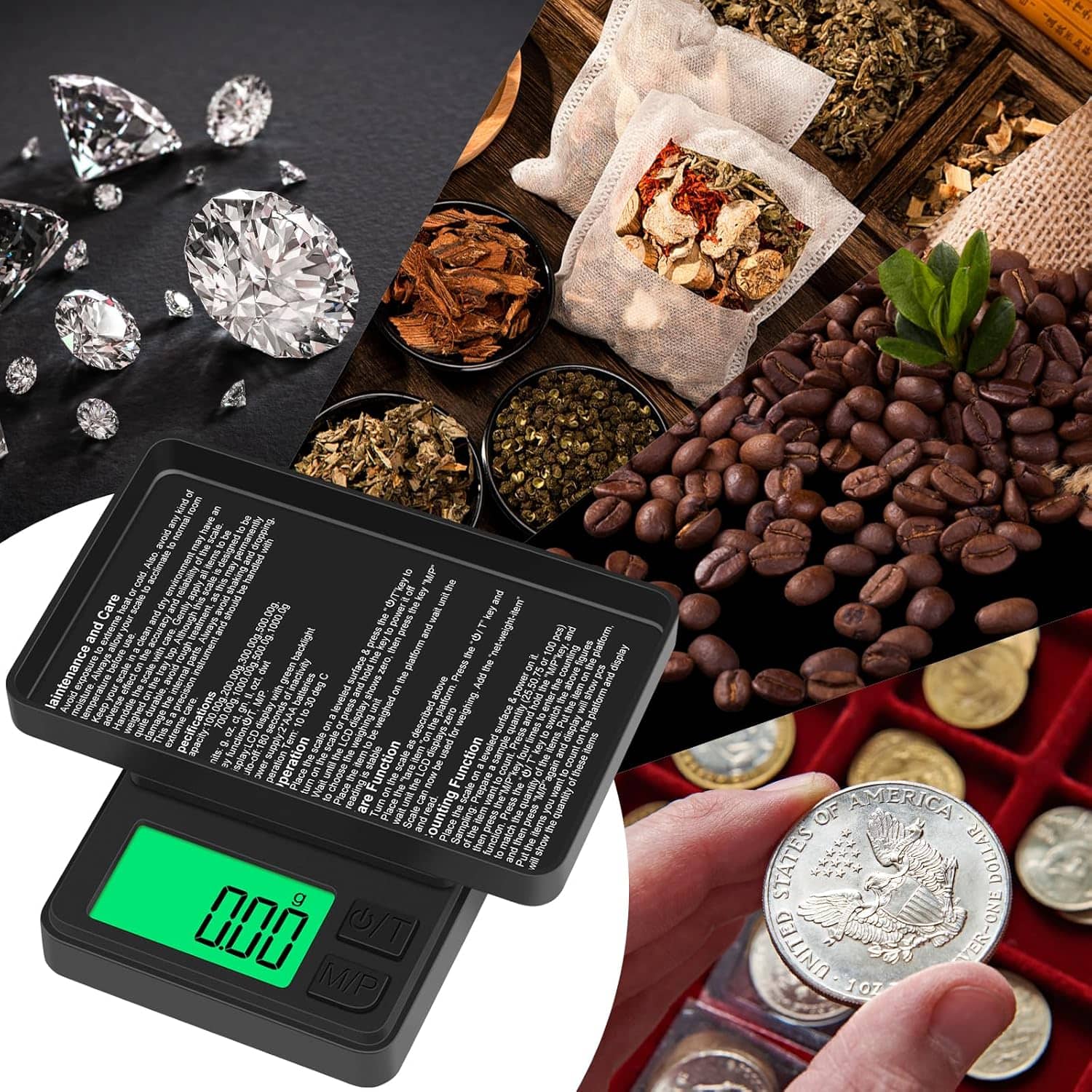 ACJPR - Diyife Digital Pocket Scale – 1000g x 0.01g High-Precision Portable Gram Scale with Protective Cover, Backlit LCD, 7 Uni