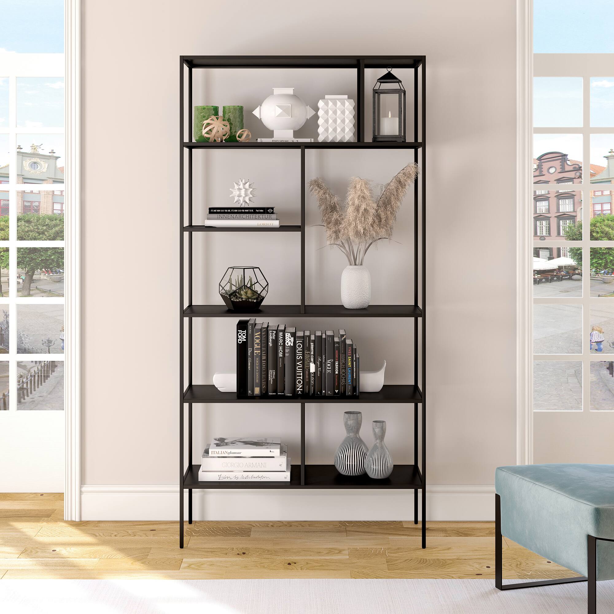 Alt View 11. Hudson&Canal - Winthrop 72" Tall Bookcase - Blackened Bronze.