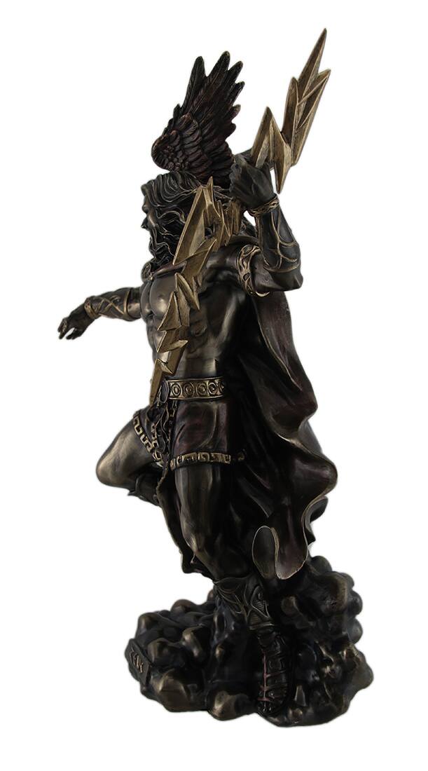 Alt View 2. Veronese Design - Zeus Greek God of Thunder w/Aetos Dios Wielding Lightning Bolt Statue - Bronze.