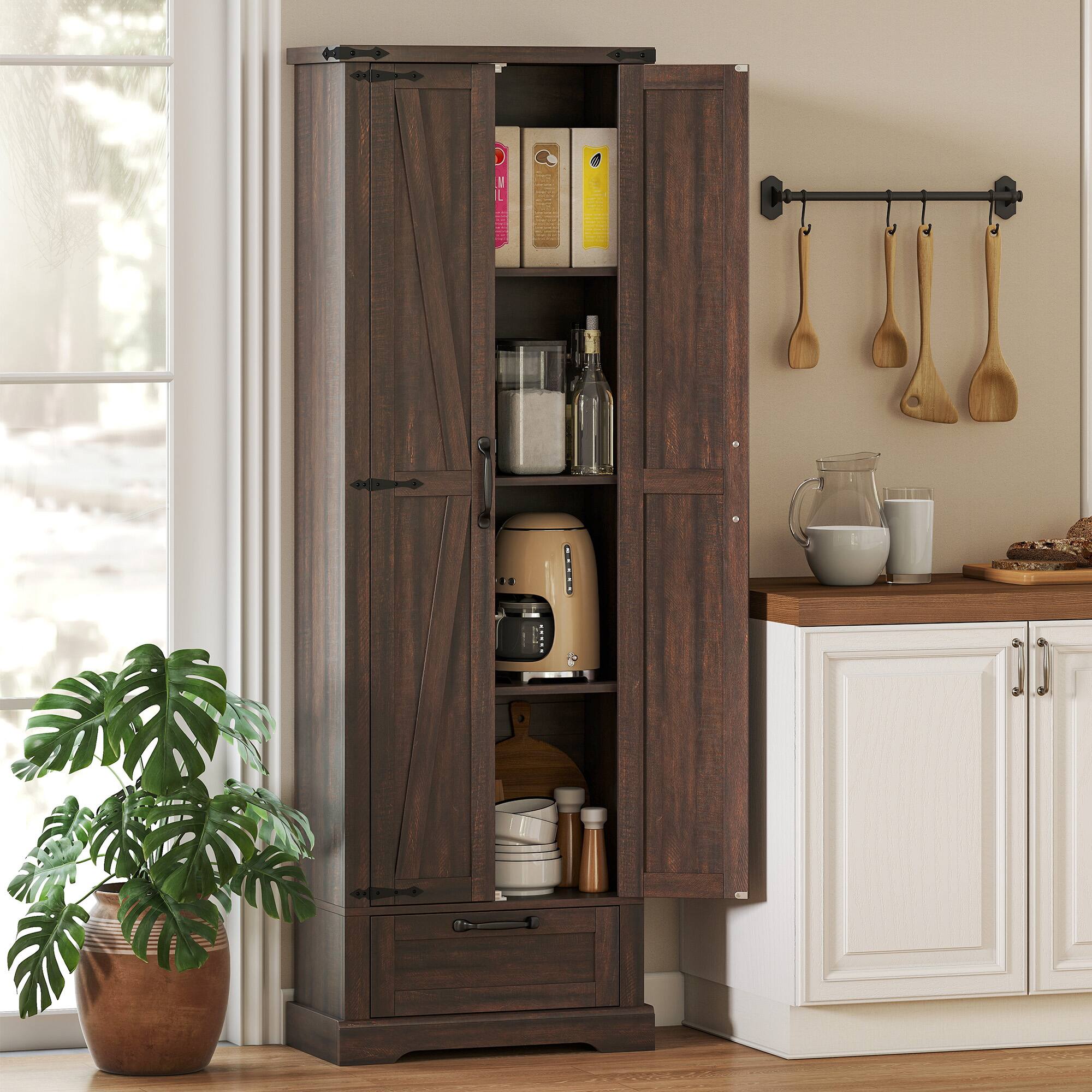 Alt View 1. Homcom - Pantry Cabinet, Kitchen Storage Cabinet with Adjustable Shelves - Brown.