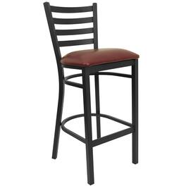 Emma + Oliver - Ladder Back Metal Restaurant Dining Barstool - Burgundy Vinyl Seat/Black Metal Frame