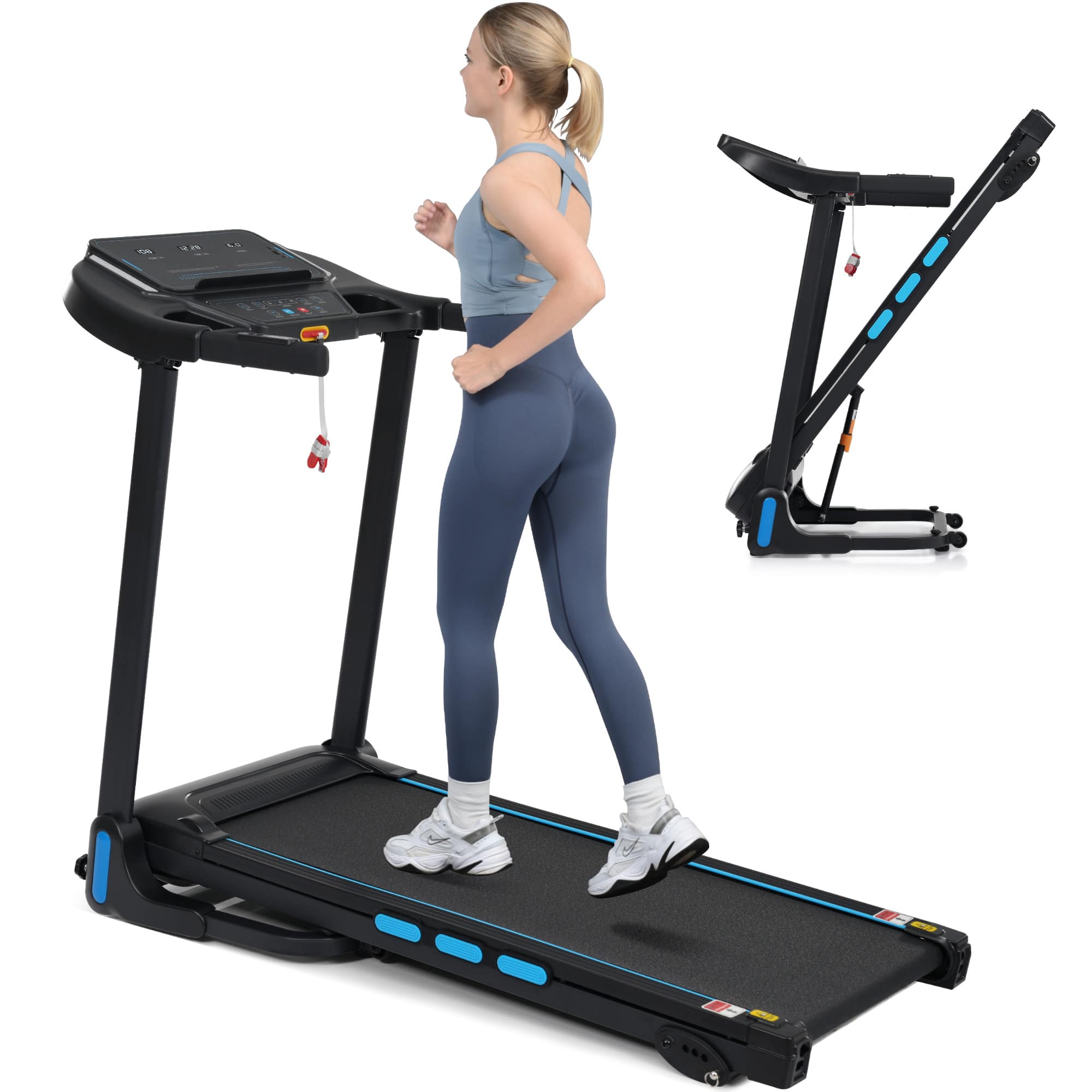 Front. Chery Life - 3.5 HP 10MPH Auto-Folding Treadmills with Type C & USB Charge For Android - Black.