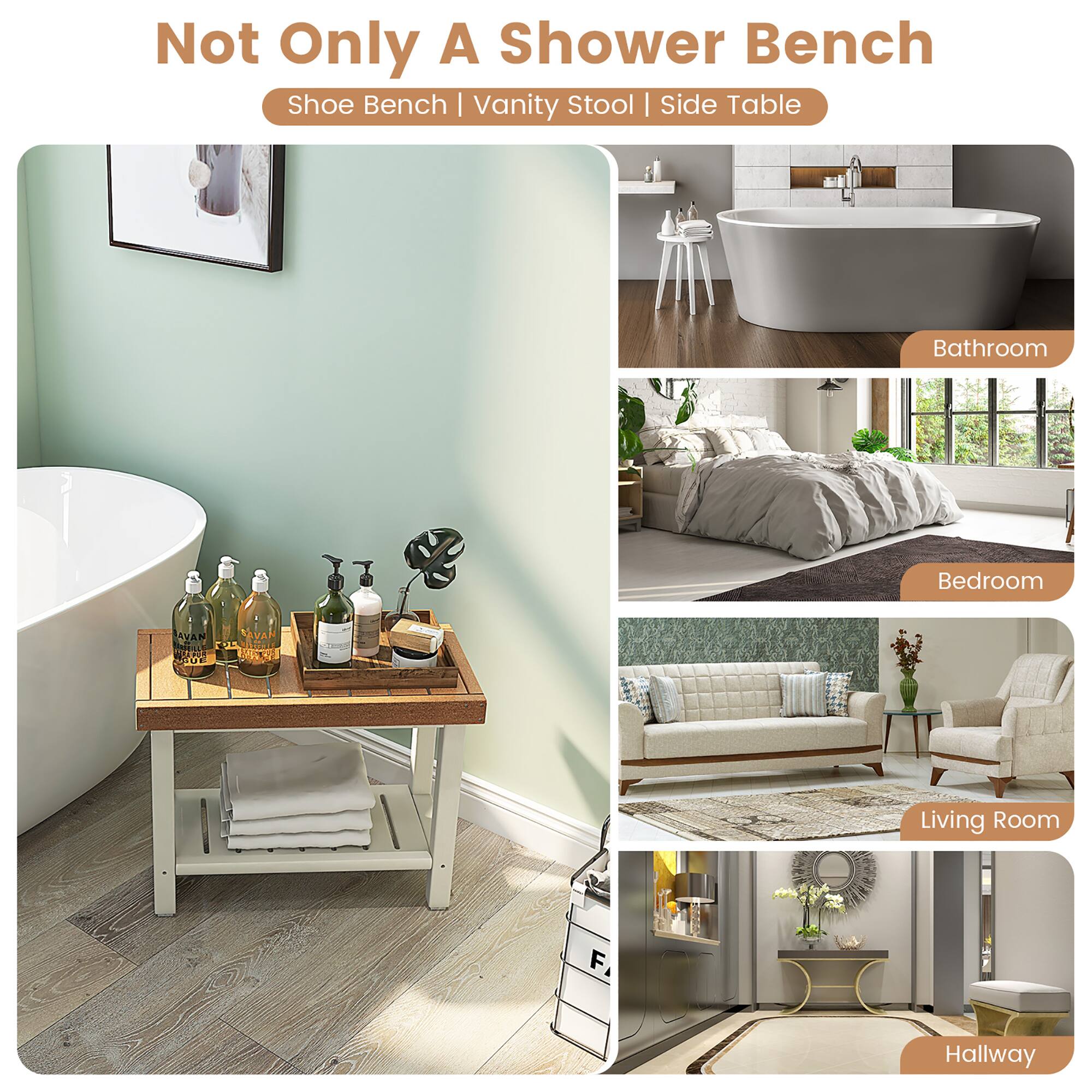 Not Only A Shower Bench Shoe Bench | Vanity Stool I Side Table Bathroom Bedroom AVAN V Living Room F. Hallway