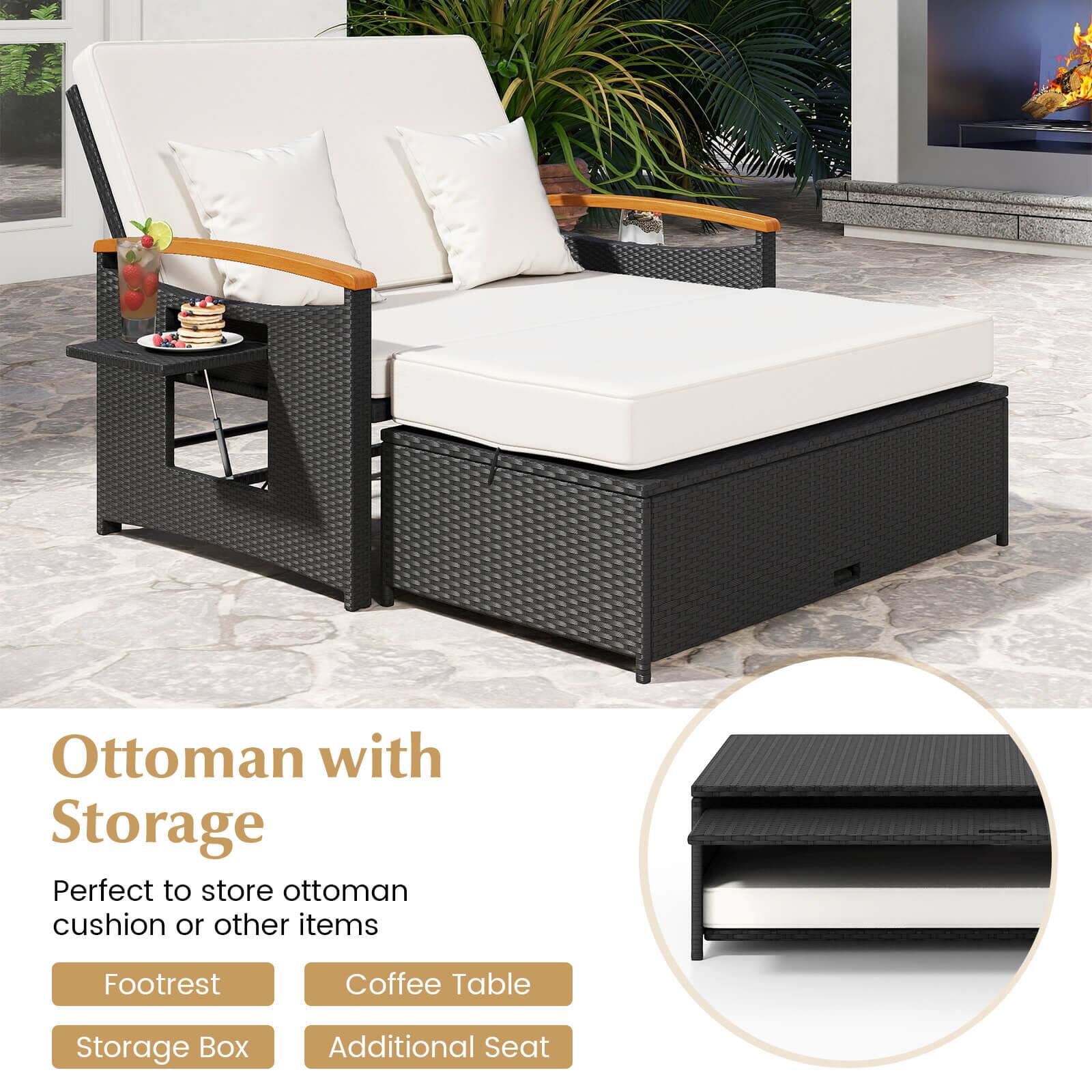 Ottoman with Storage  
Perfect to store ottoman cushion or other items  
Footrest  
Coffee Table  
Storage Box  
Additional Seat