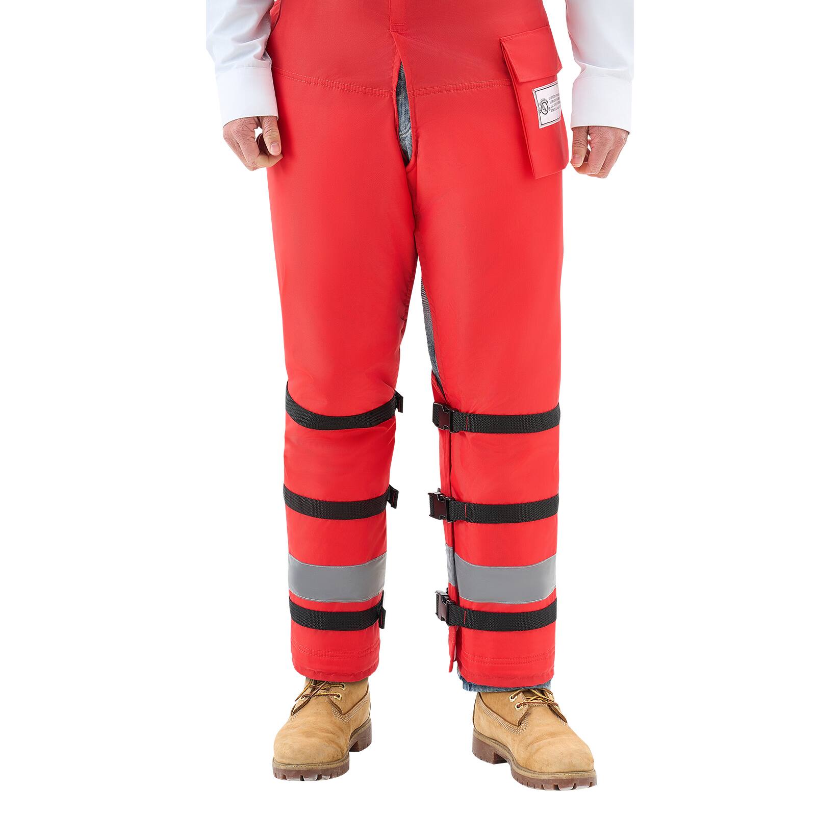 Alt View 5. VEVOR - Apron Style Chainsaw Chaps, Class D, 8 Layers Chainsaw Pants with Adjustable Belt & Gear Pocket - Red.
