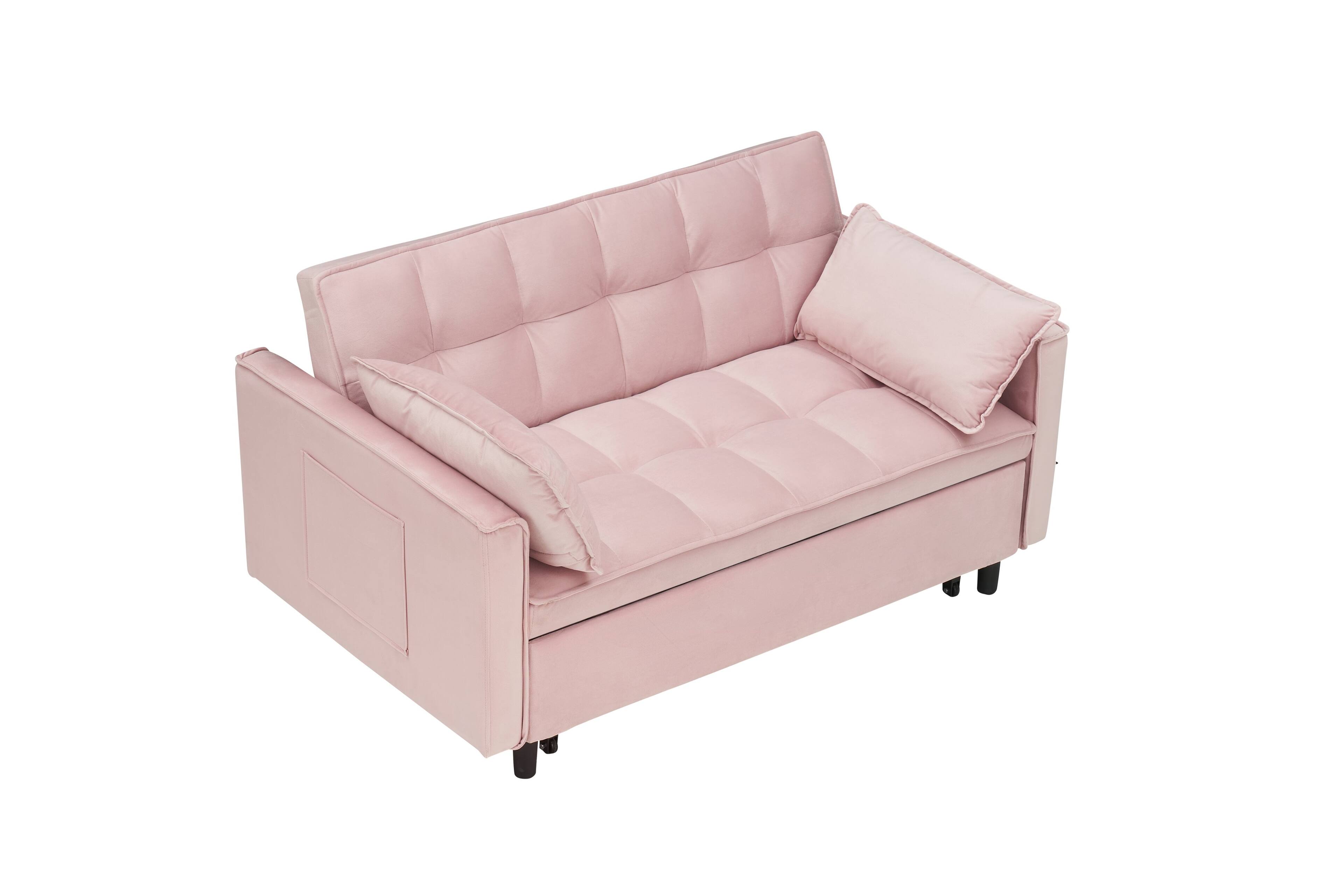 Alt View 3. Trinkets Crazed - 3 in 1 Velvet Convertible Sleeper Sofa Bed, Futon Couches for Living Room with Side Pocket/Adjustable Backrest - Pink.