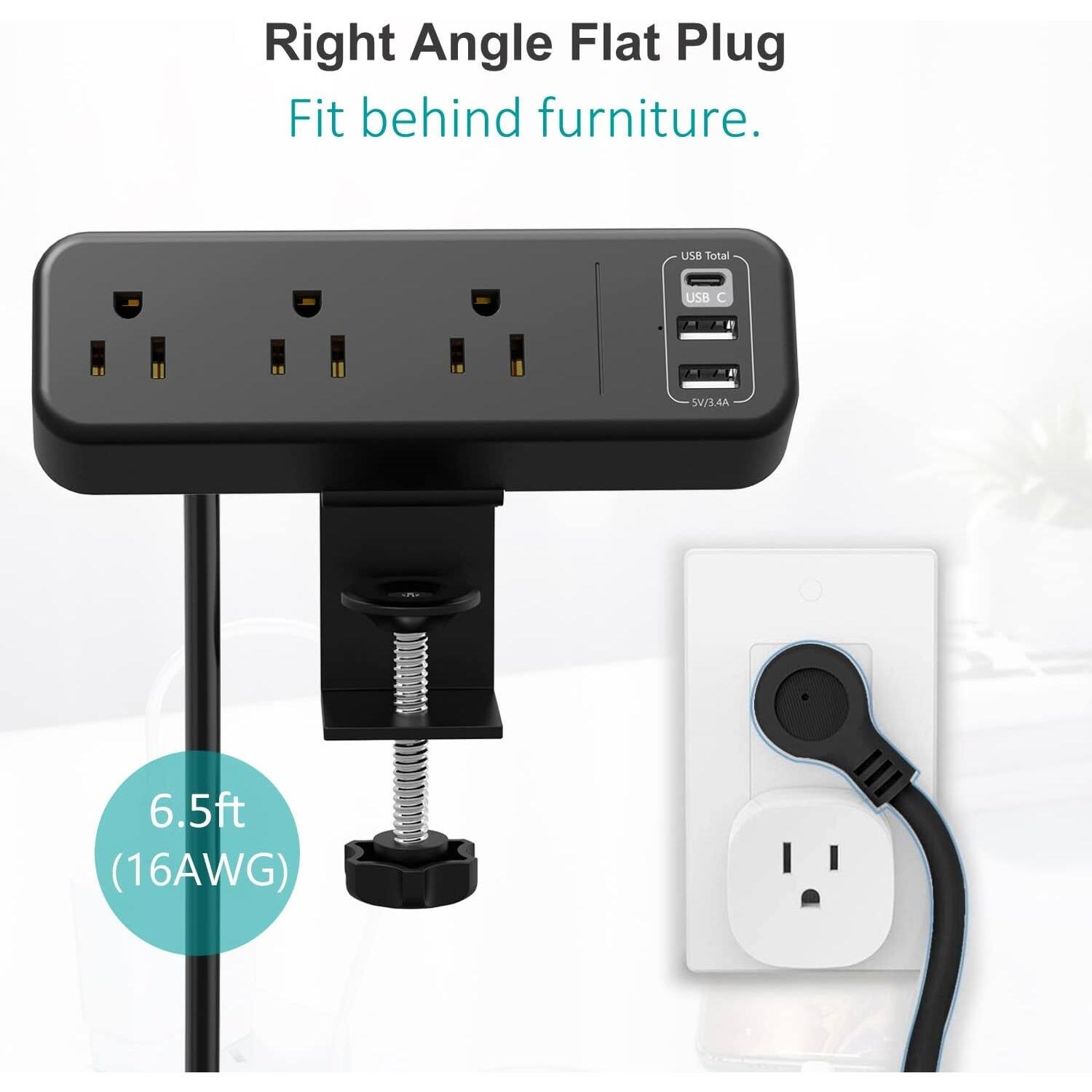 Right Angle Flat Plug Fit behind furniture. 6.5ft (16AWG)