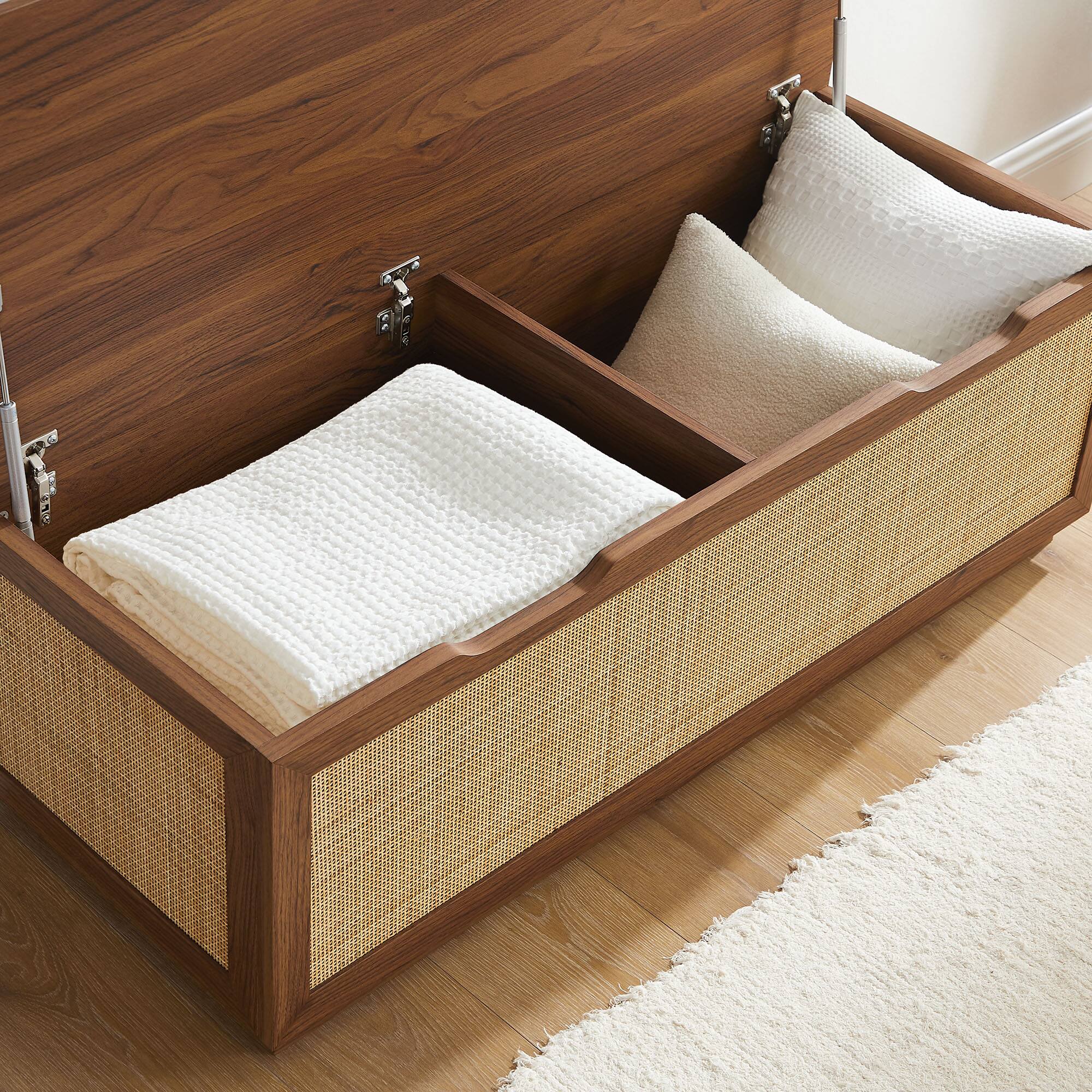 Alt View 1. Modway - Soma Fluted 3-in-1 Hall Tree With Storage Bench and Coat Rack by Modway - Walnut.