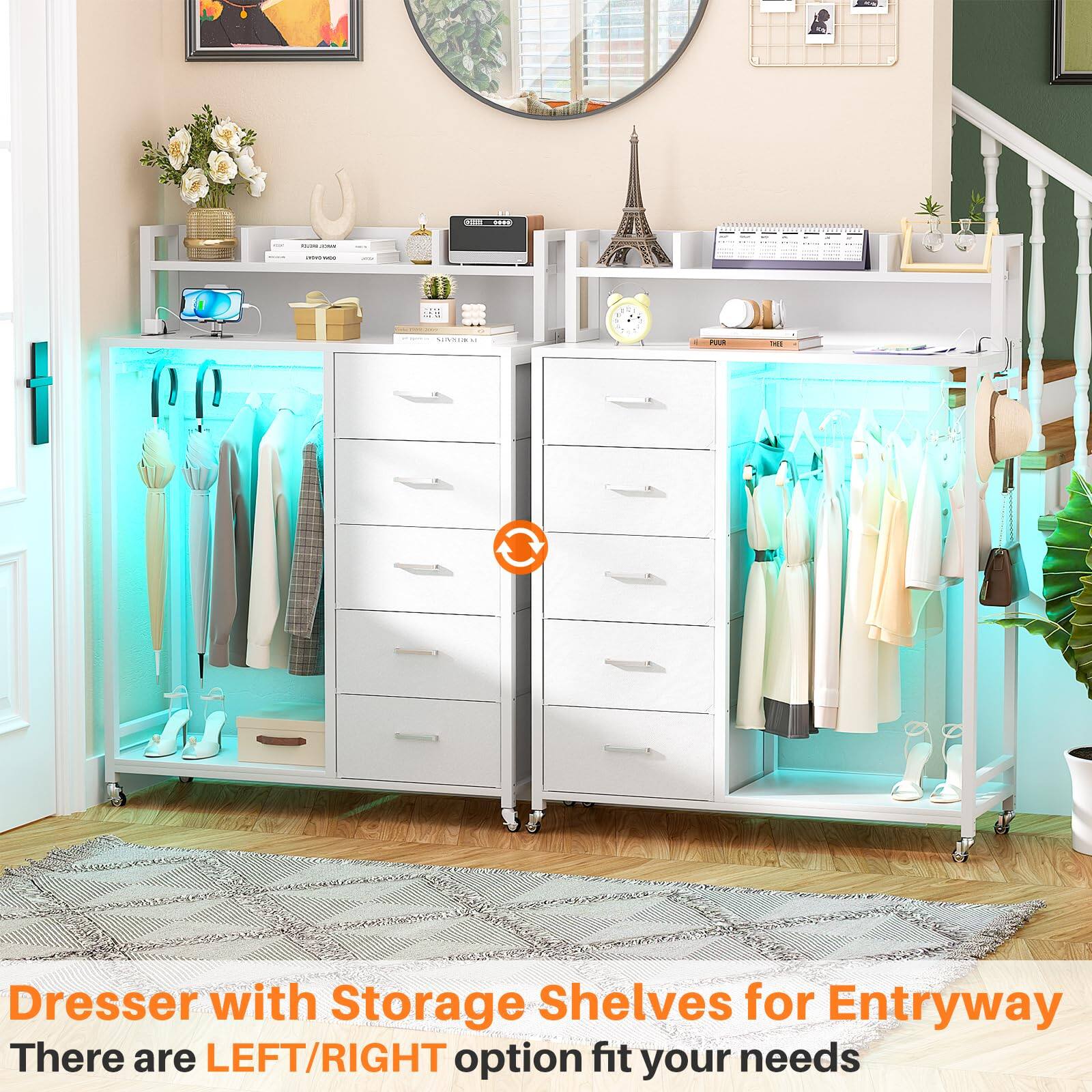 Dresser with Storage Shelves for Entryway  
There are LEFT/RIGHT options to fit your needs