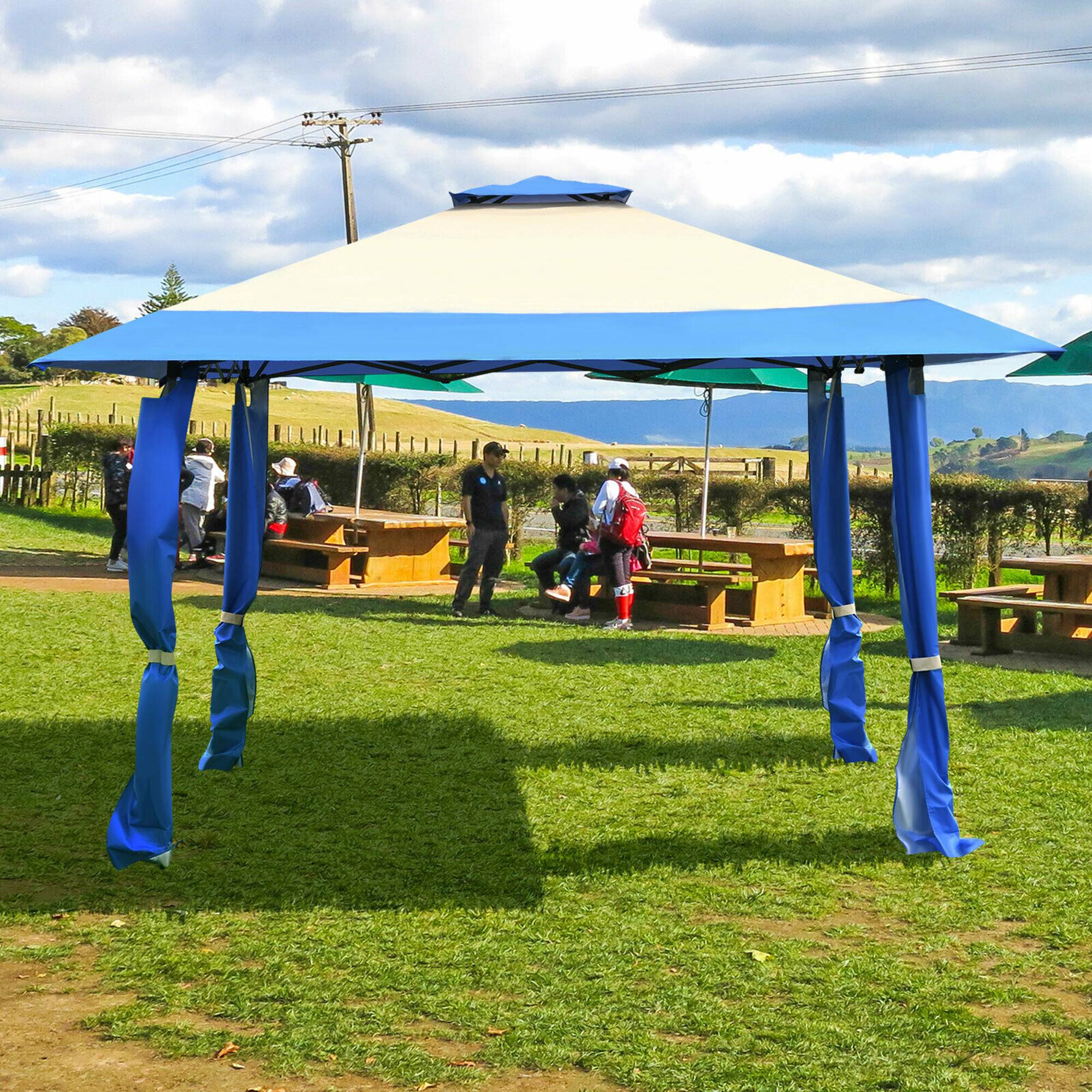 Alt View 1. Gymax - Gymax 13' x 13' Folding Patio Pop-up Gazebo Canopy Tent Outdoor Shelter Shade Blue - Blue + Beige.