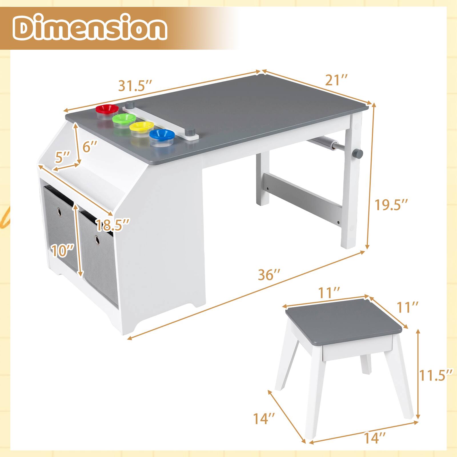 Dimension  
31.5" x 21"  
5" x 6" x 10" x 18.5"  
36" x 11" x 19.5"  
11" x 11" x 11.5" x 14" x 14"