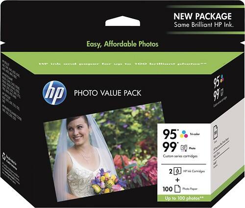 Front Standard. HP - 95/99 Series Tri-Color Photo Ink Cartridge with Premium Plus Photo Paper - Photo Yellow/Photo Cyan/Photo Magenta.