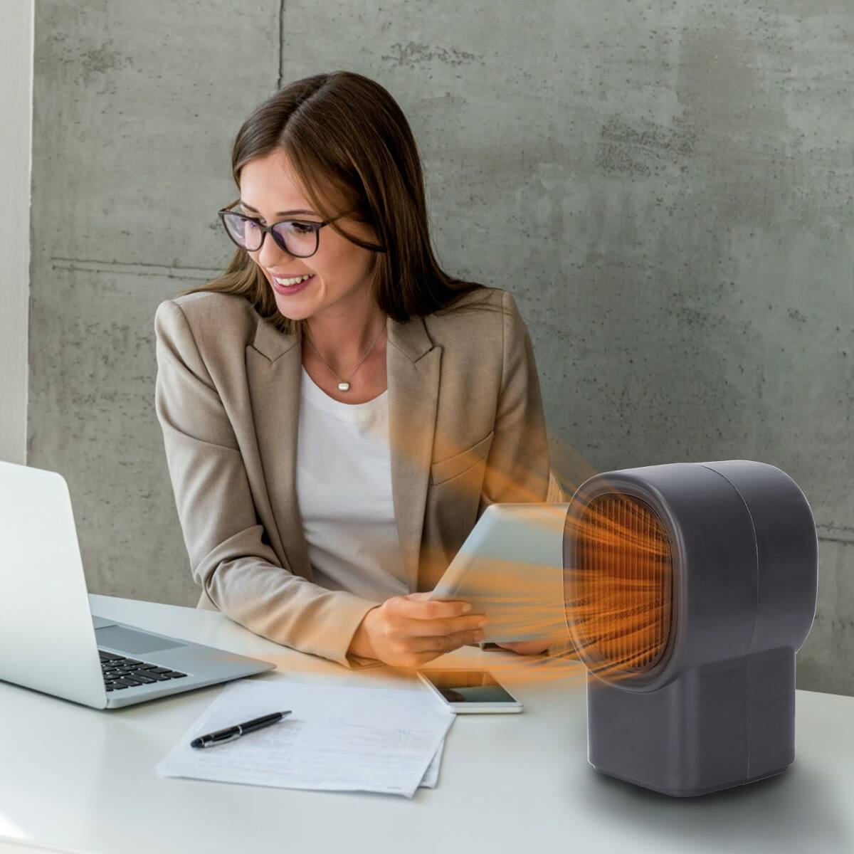 Alt View 8. Loheer - Loheer 400W Portable Space Heater, Compact Fan-Forced Desktop Heating for Home Office, Gray.