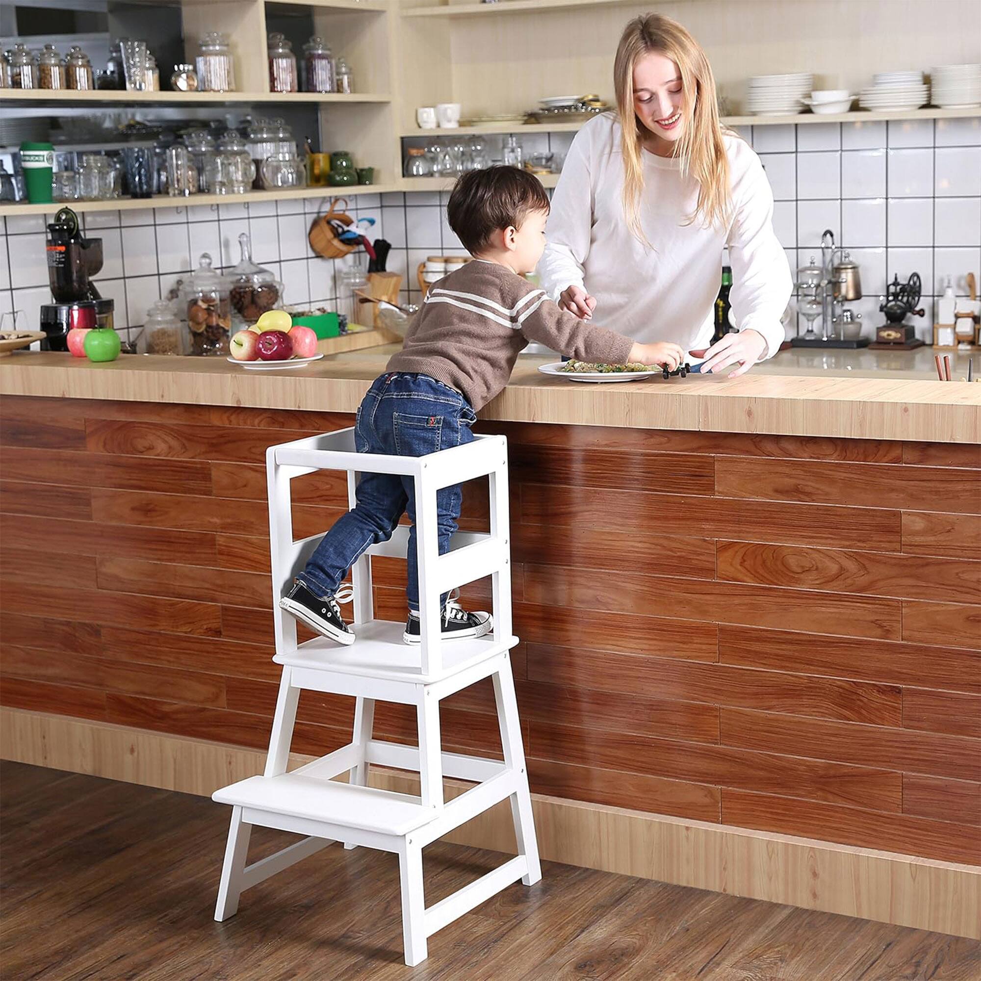 Alt View 2. SDADI - SDADI Kids Kitchen Step Stool Holds up to 150 Pounds with Safety Rail, White - White.