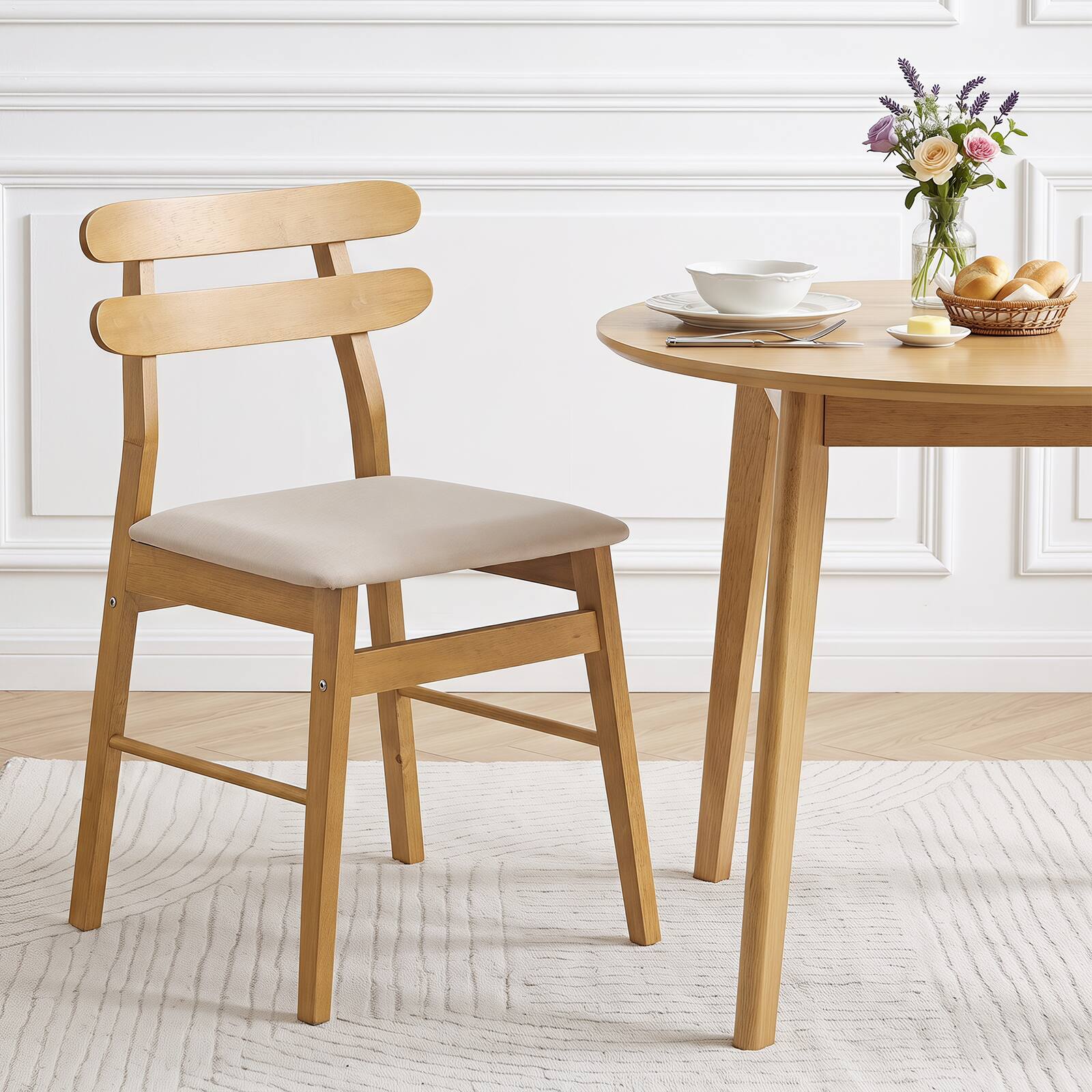 Alt View 1. Costway - Costway Upholstered Dining Chairs Set of 2, Dining Chairs with Padded Seat, High Back - Natural and Beige.
