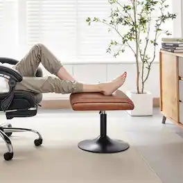 Vecelo - Adjustable Foot Rest Under Desk with Pneumatic Lift, PU Leather Office Footrest Stool - Brown