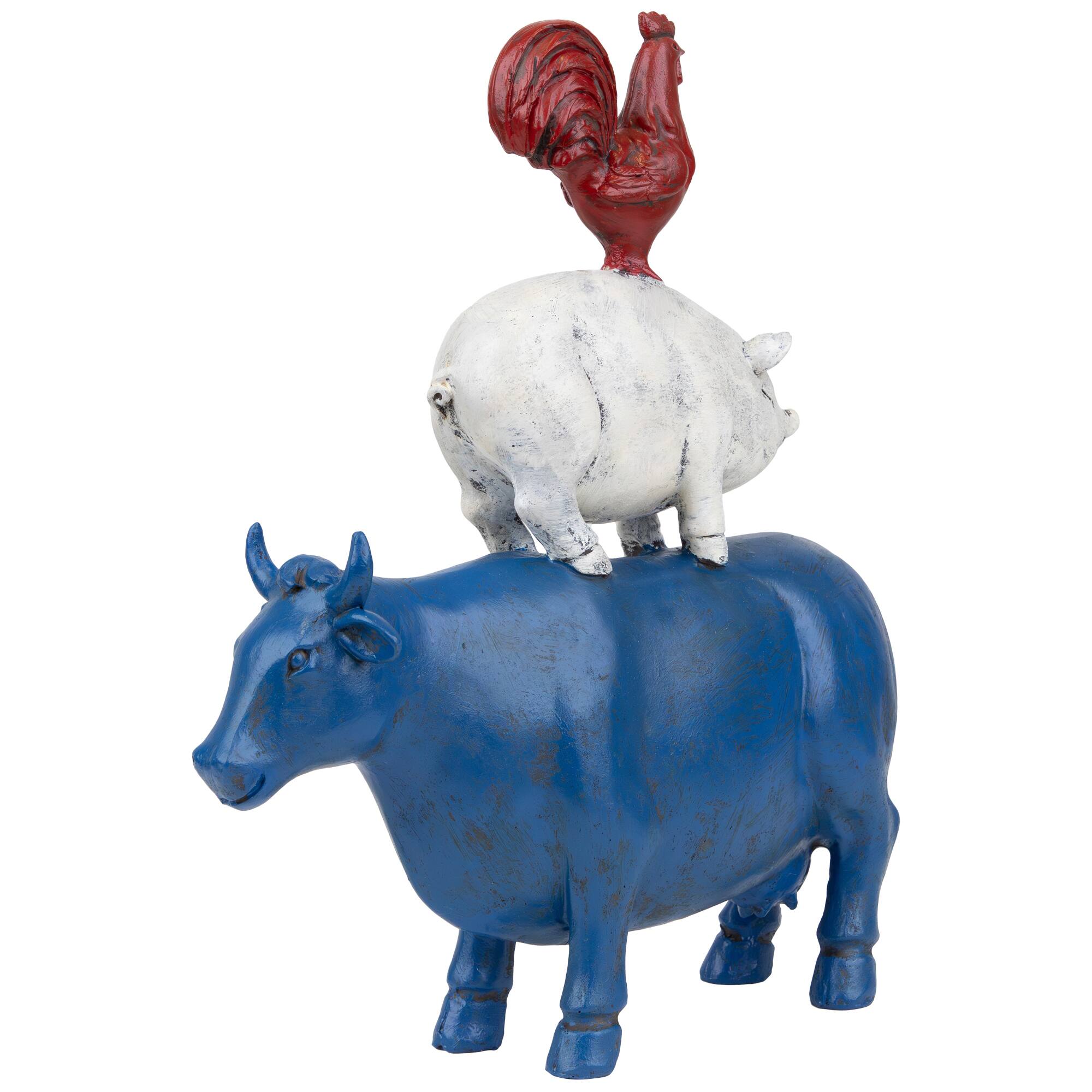 Alt View 3. Northlight - Stacked Patriotic Farm Animals Outdoor Garden Statue - 12" - Blue.