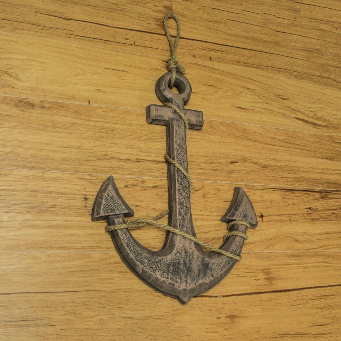 Alt View 5. Zeckos - Natural Brown Finish Ship Anchor and Rope Nautical Wall Hanging - Brown.