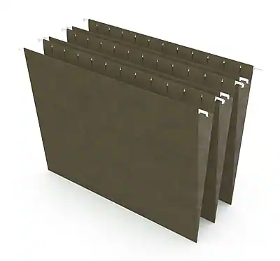 Front. Staples - 100% Recycled Hanging File Folders, Straight Cut, Letter Size, 25/Box - Standard Green.