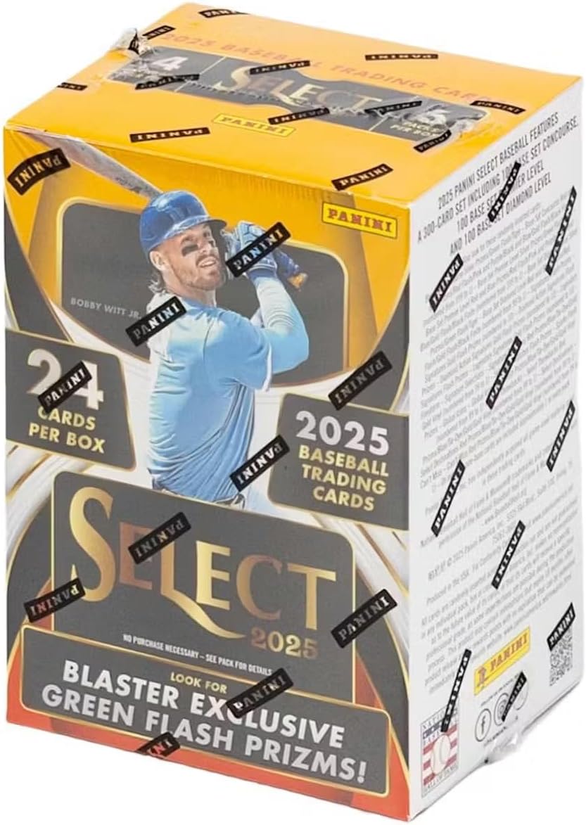 4 TRADING CARDS ININUR ININVA PARIEI CONCOURSE PARIMI BASEBALL SET UE. PANINI PANINI SELECT Vo LEVEL PANINI INCLUDING LEVEL 2025 SET INI DIAMOND PAMINI 300-CARD 100 BASE 100 BASL TANIN PANINI BOBBY PANINI WITT JR PANINI 2 PANINI 4 PANINI PANINI CARDS 2025 PER BOX PANINI PANINI BASEBALL TRADING CARDS PANINE PANINI PANINI PANINI SELECT - PURCHASE NECESSARY SEE PACK FOR 2025 PANINI PANIMI PANINI DETAILS BLASTER LOOK FOR GREEN EXCLUSIVE PANINI PANIN ININ FLASH PRIZMS!

2025 BASEBALL TRADING CARDS  
PANINI SELECT  
24 CARDS PER BOX  
BLASTER EXCLUSIVE GREEN FLASH PRIZMS!  
NO PURCHASE NECESSARY - SEE PACK FOR DETAILS