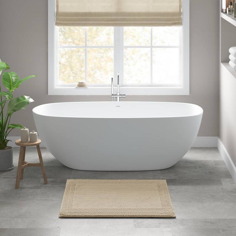 Back. APRILSOUL - Cloud Soft 3000 GSM Cotton Bath Rug Reversible Machine Washable Oeko Tex - Natural.