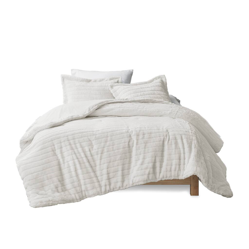 Front. Gracie Mills - Gracie Mills Felton Plush to Sherpa Reversible Comforter Set - Ivory.