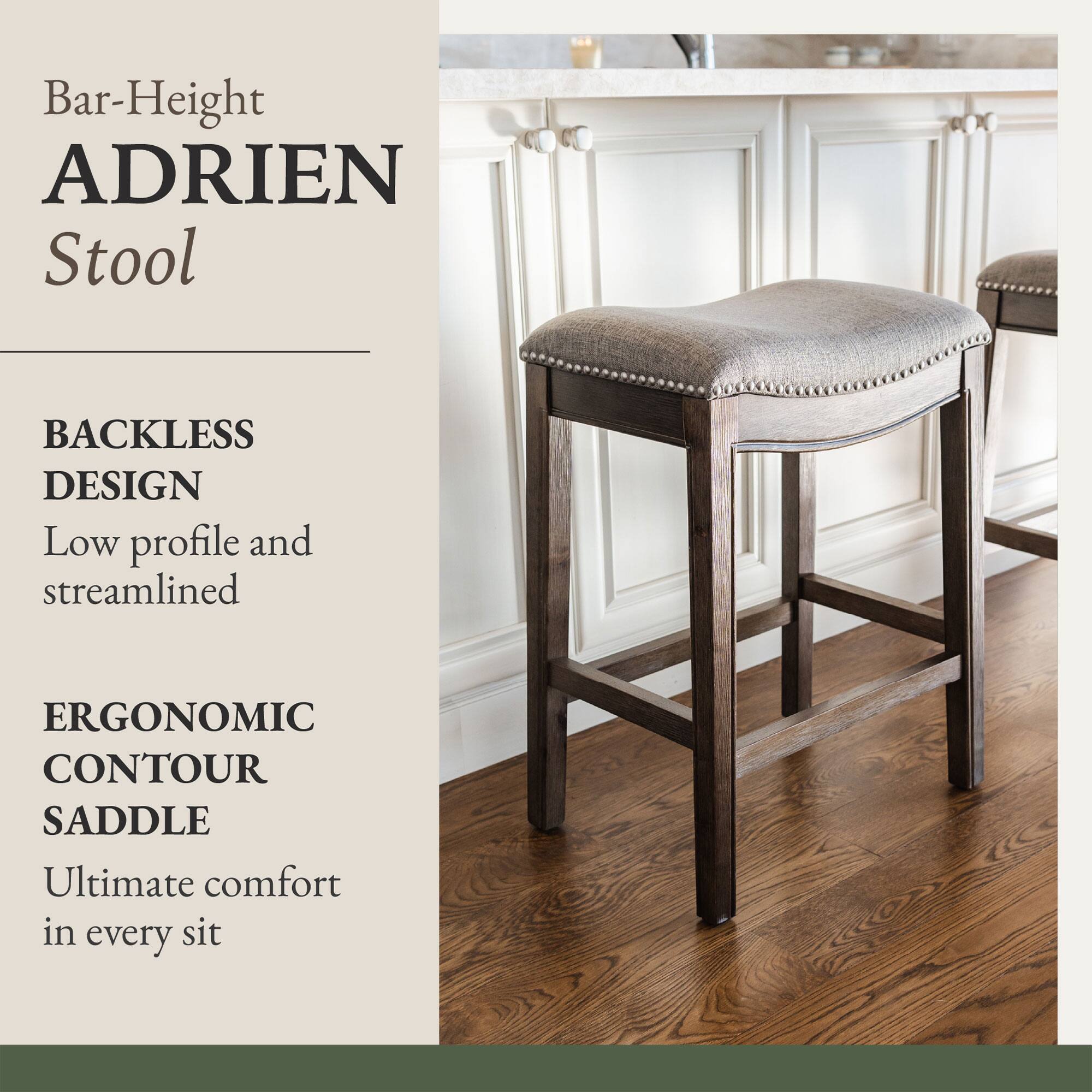 Bar-Height ADRIEN Stool

BACKLESS DESIGN  
Low profile and streamlined

ERGONOMIC CONTOUR SADDLE  
Ultimate comfort in every sit