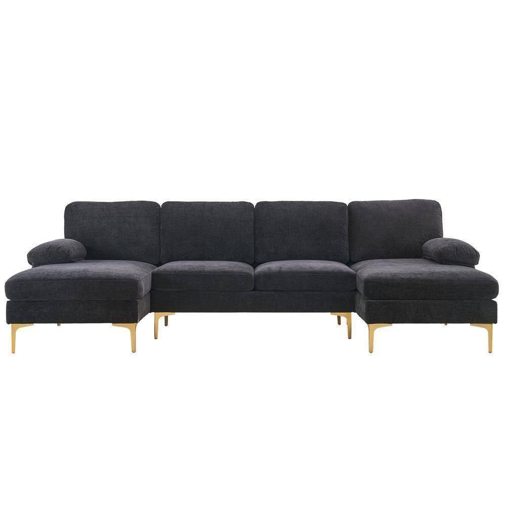 Alt View 1. Winado - 4 Seater U Shape Sectional Sofa Set with Two Chaise Living Room Furniture Couch - Black.