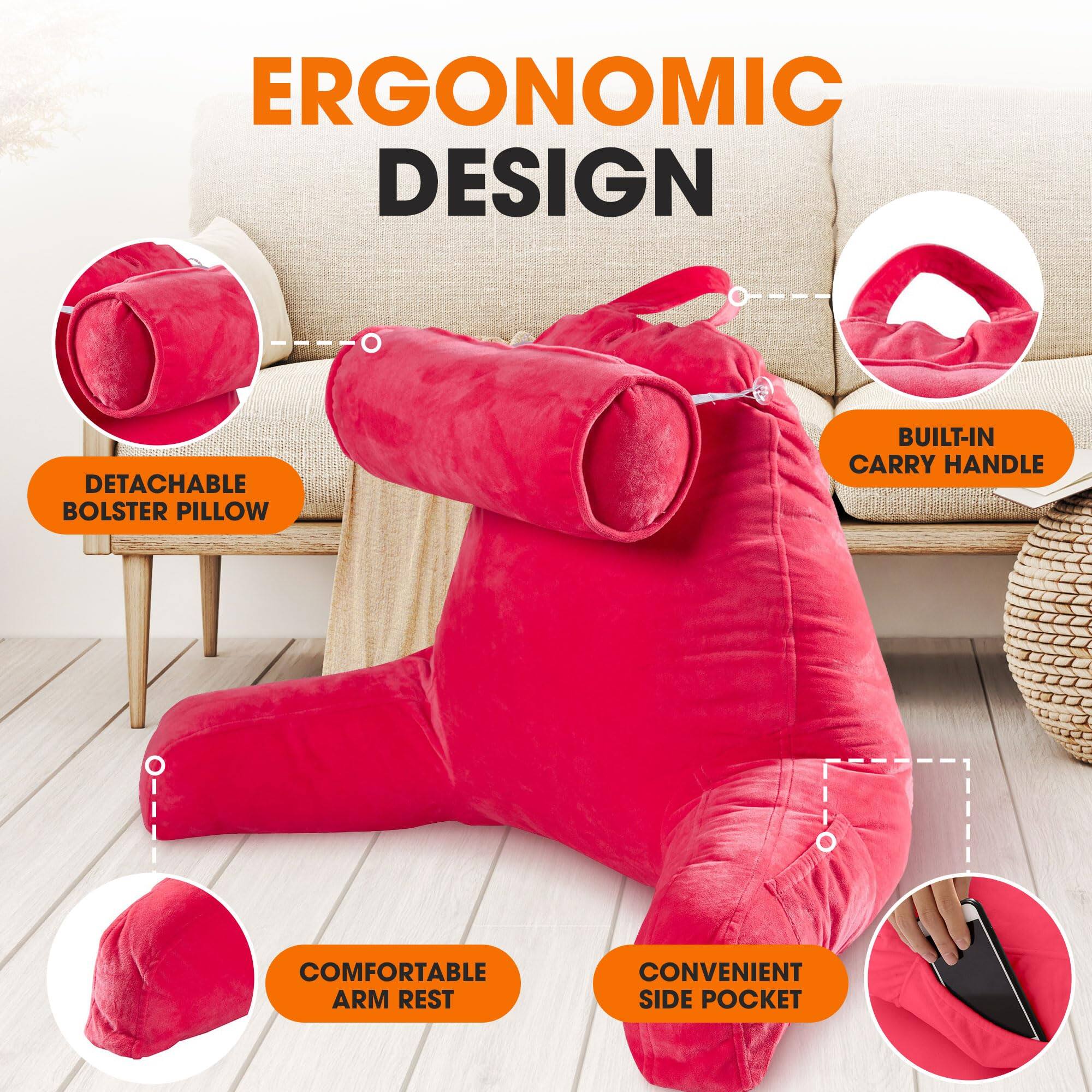 ERGONOMIC DESIGN

- DETACHABLE BOLSTER PILLOW
- BUILT-IN CARRY HANDLE
- COMFORTABLE ARM REST
- CONVENIENT SIDE POCKET