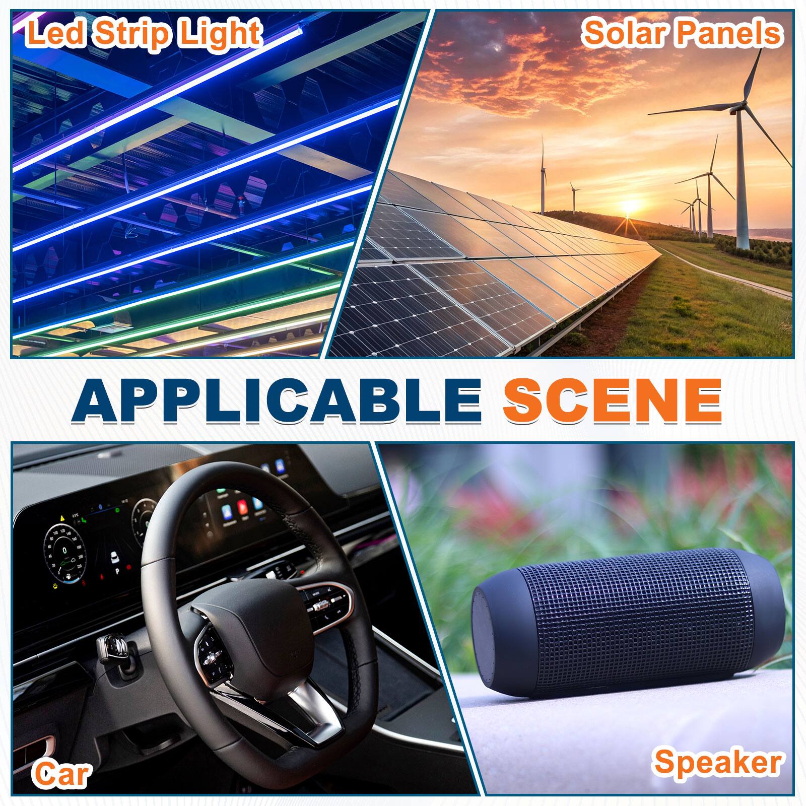 Led Strip Light Solar Panels

APPLICABLE SCENE

- Car
- Speaker